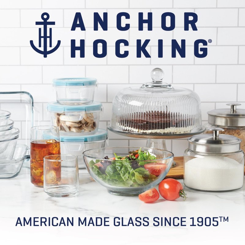 Anchor Hocking 11-Cup Glass Storage Containers with Lids, Set of 2 Glass Food Storage Containers with Navy SnugFit Lids