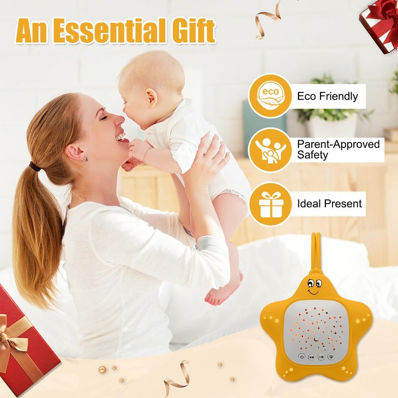 Portable White Noise Machine for Baby | Sleep Aid Music Lullaby Sound Machine with Star Projector for Nursery, Home, Travel | Gift for Infants, Toddlers, Kids