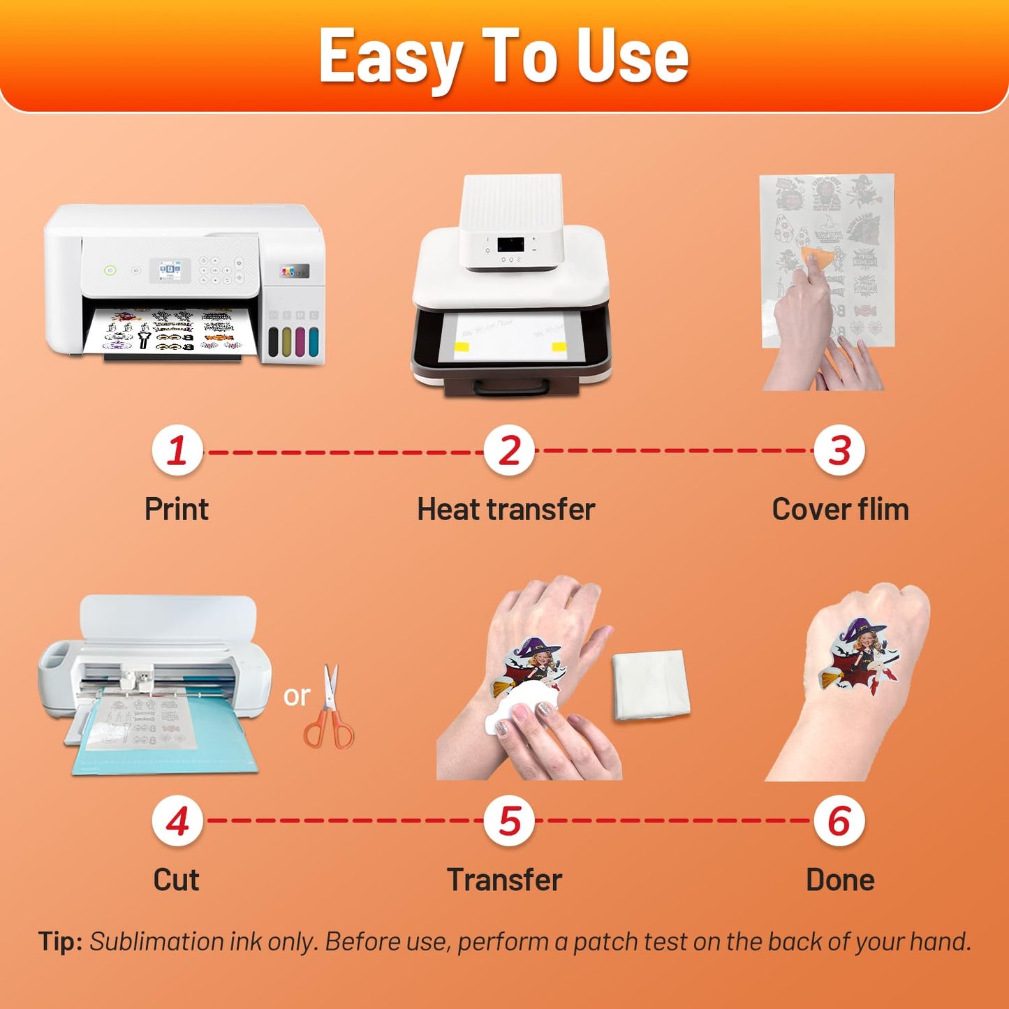 TransOurDream Sublimation Sticker Paper for skin - 10Sets White sublimation Tattoo Paper, 30 Sheets (10 Transfer+10 Tattoo+10 Film) 8.5"x11", Sublimation Blanks DIY Custom Temporary Tattoos