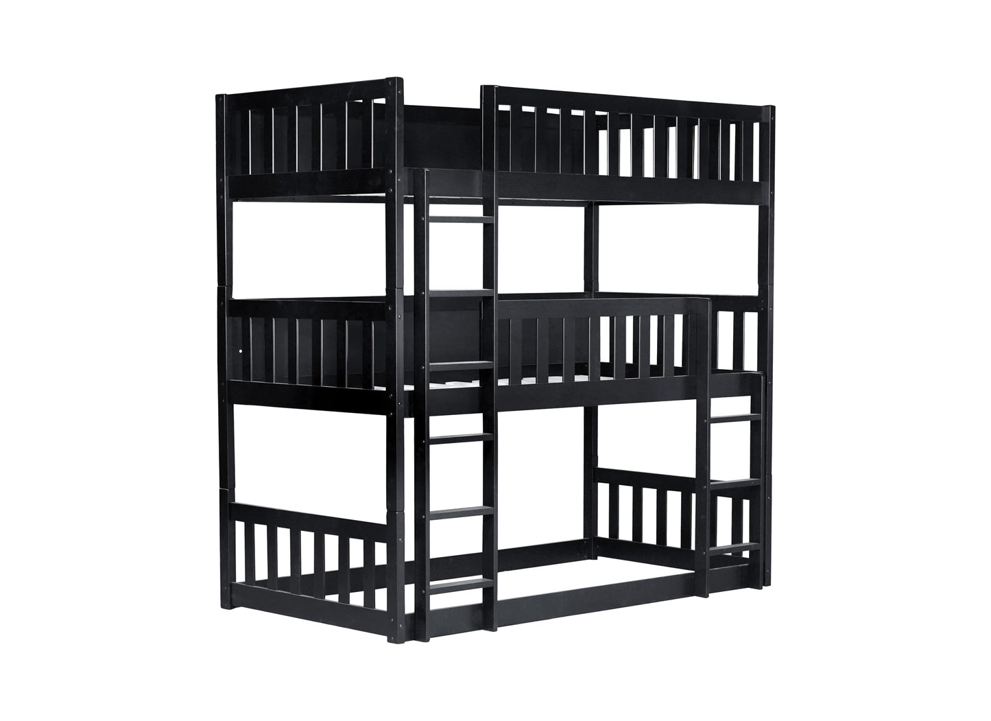 Solid Wood Triple Bunk Bed for 3 Kids, 3 Bed Bunk Beds with Two Built-in Ladders,Twin Over Twin Over Twin Triple Bunk Bed,Detachable Triple Bunk Beds Twin Size,Black