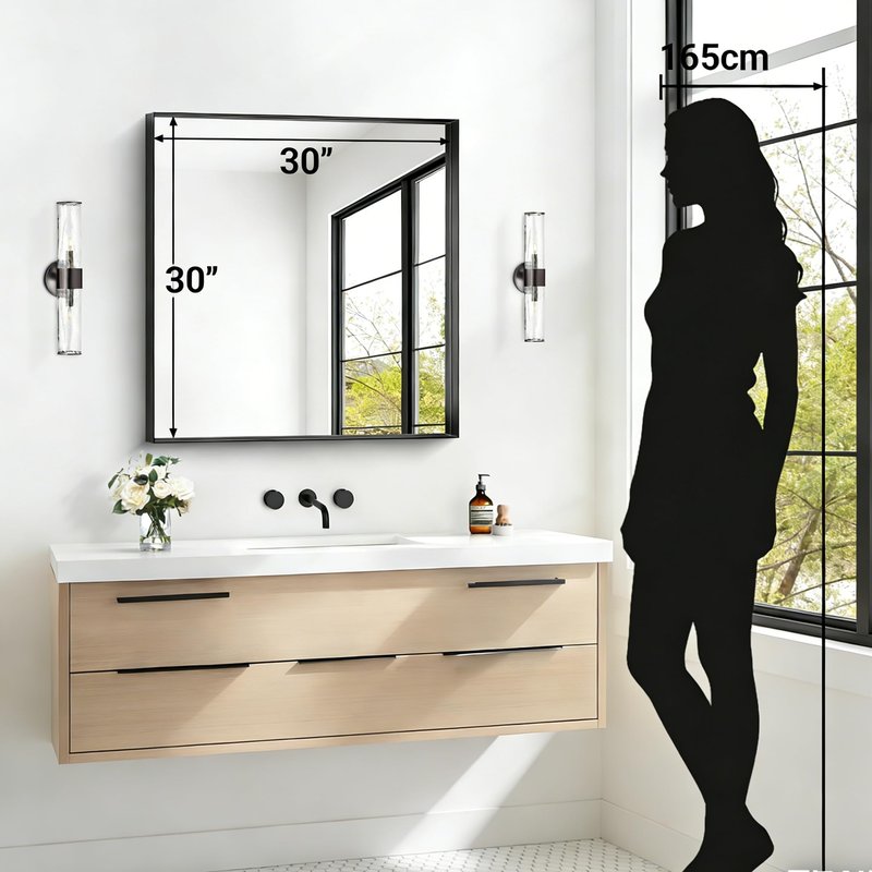 Black Bathroom Mirror, 30x30 Inch Rectangular Framed Mirror, Large Wall Mounted Bathroom Vanity Mirror Over Sink for Bedroom,Restroom, Living Room, Hangs Vertically or Horizontally