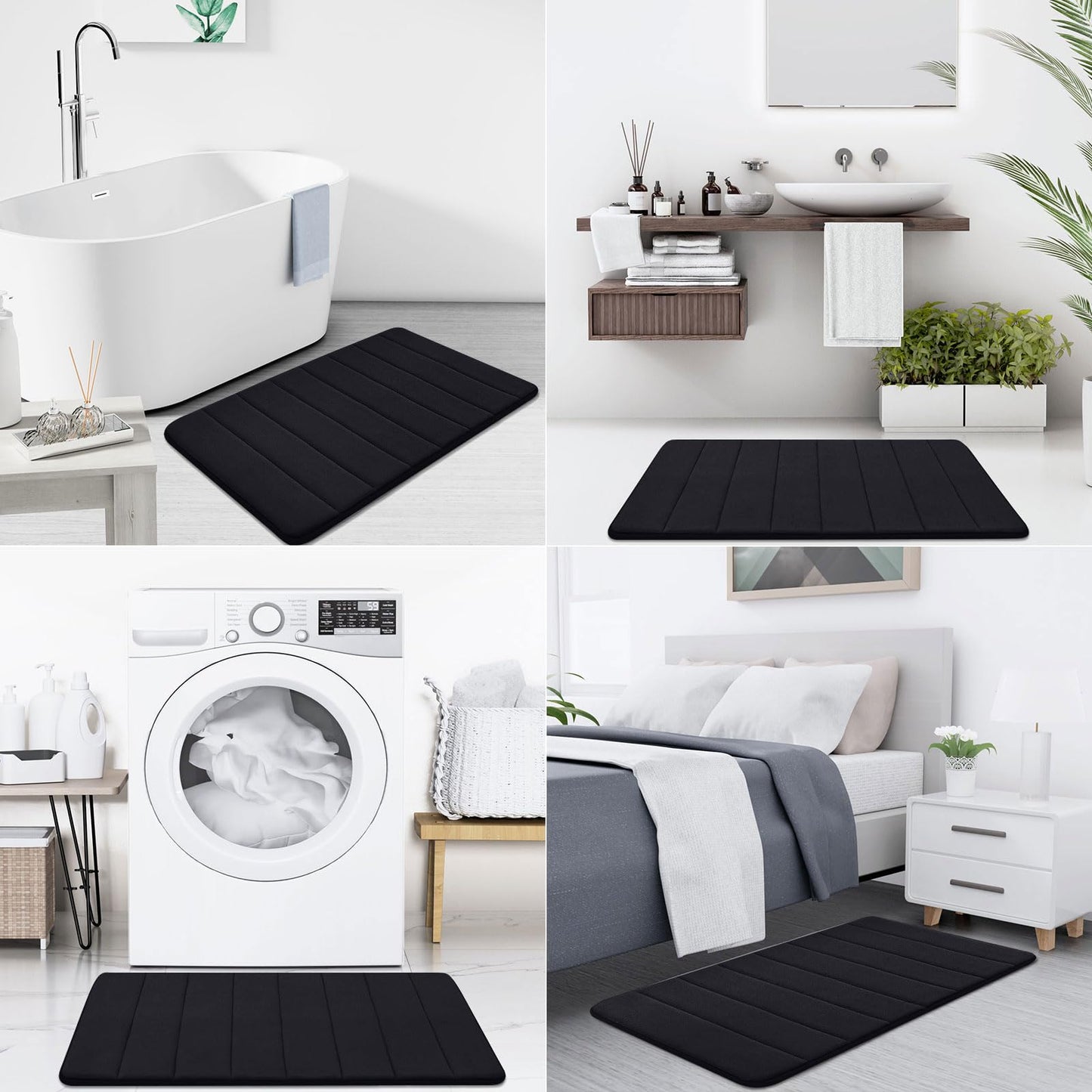 Buganda Memory Foam Bath Mat, 34" x 20", Ultra Soft and Non-Slip Bathroom Rugs, Water Absorbent and Machine Washable Bath Rug for Bathroom, Shower, and Tub, Black