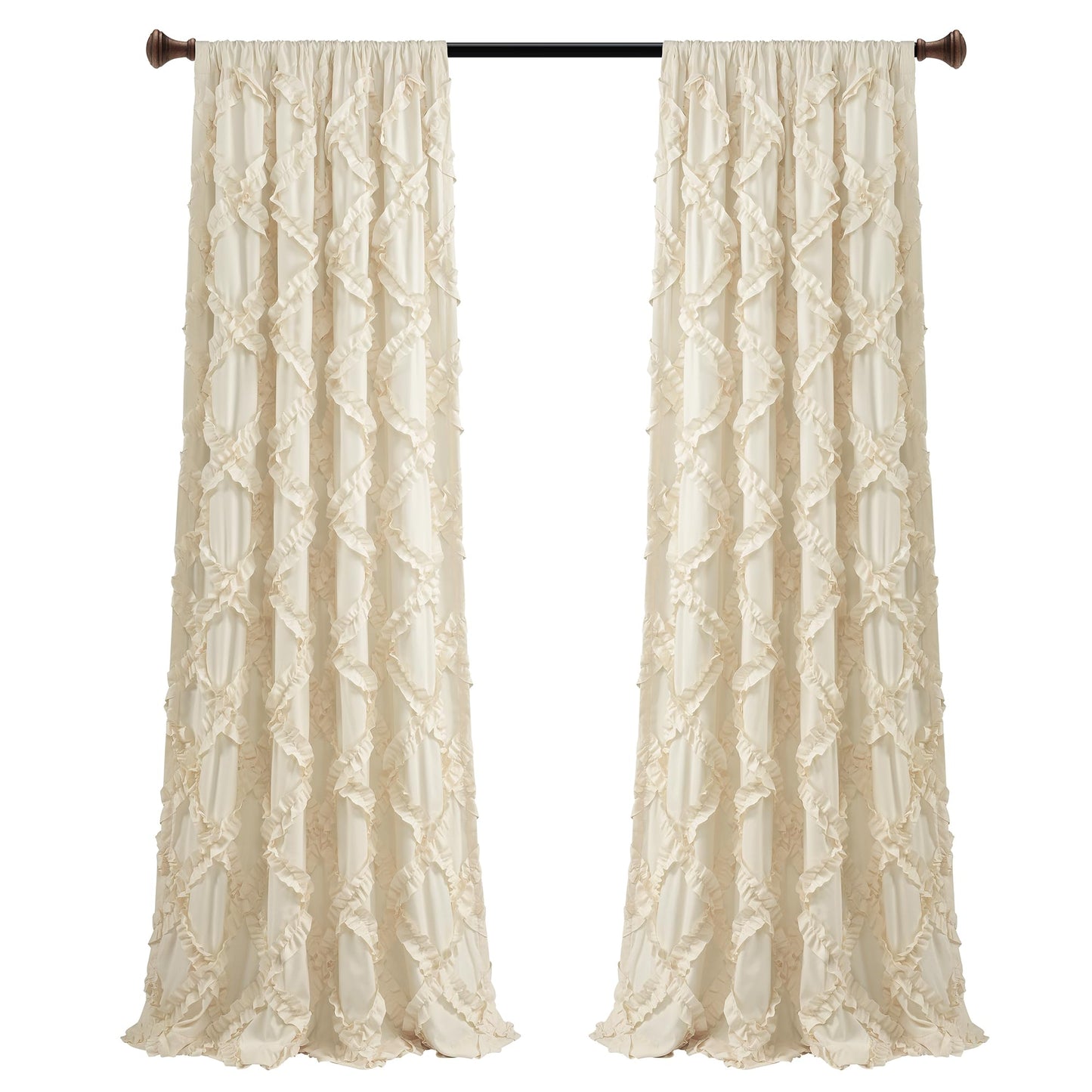 Lush Decor, Ivory Ruffle Diamond Curtains Textured Window Panel Set for Living, Dining Room, Bedroom (Pair), 84” x 54, 2 Count
