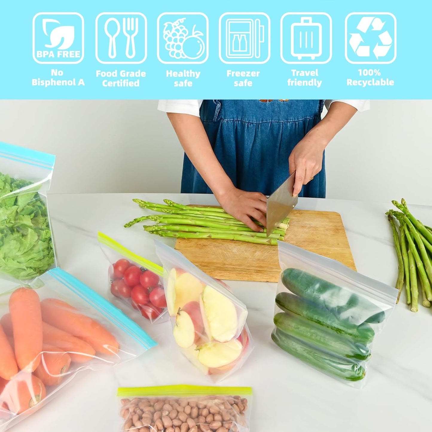 Reusable Freezer Bags - Dishwasher Microwave Safe, Stand Up Silicone and BPA Free Sandwich Bags, Leakproof Food Storage Bags for Meal Prep - 20 Gallon (20 Packs)