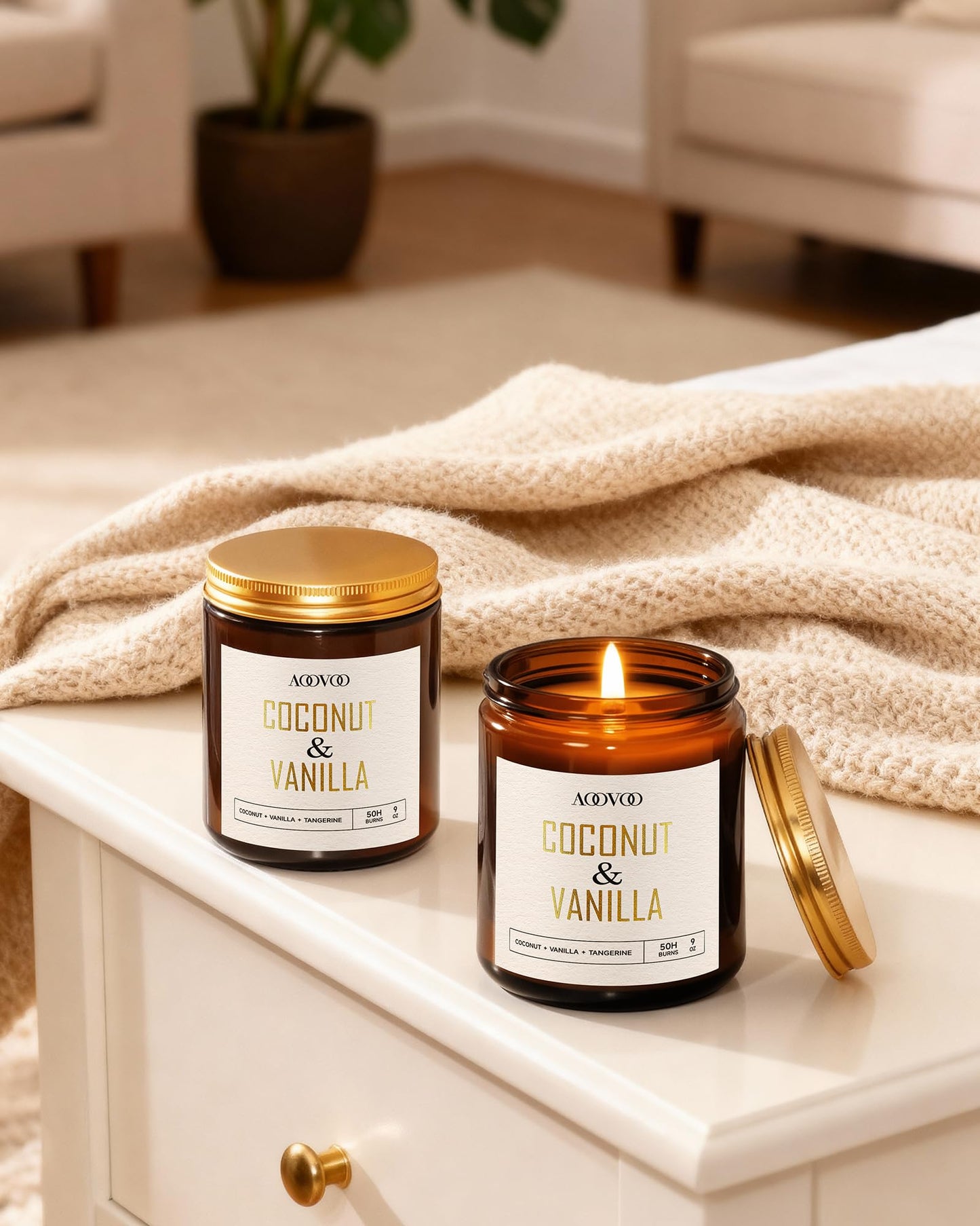 AOOVOO Coconut Vanilla Candles - 18 oz Scented Candles, Aromatherapy Candle, Soy Candle for Home Scented