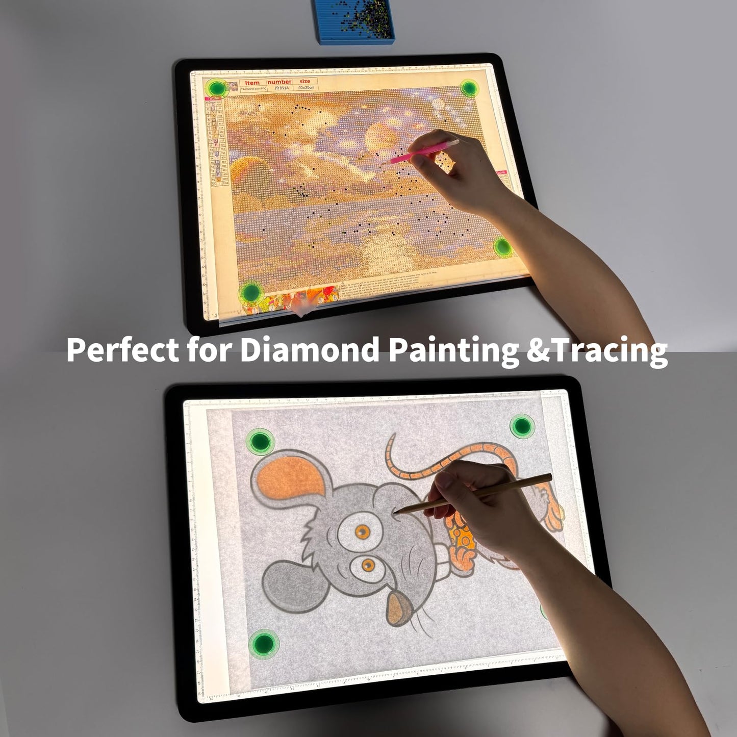 Phylosal Rechargeable A3 LED Light Pad with Built-in Stand, Magnetic Tracing Light Box for Drawing, Diamond Art Light Board with Side Button, Super Bright Light Table for Diamond Painting, Sketching