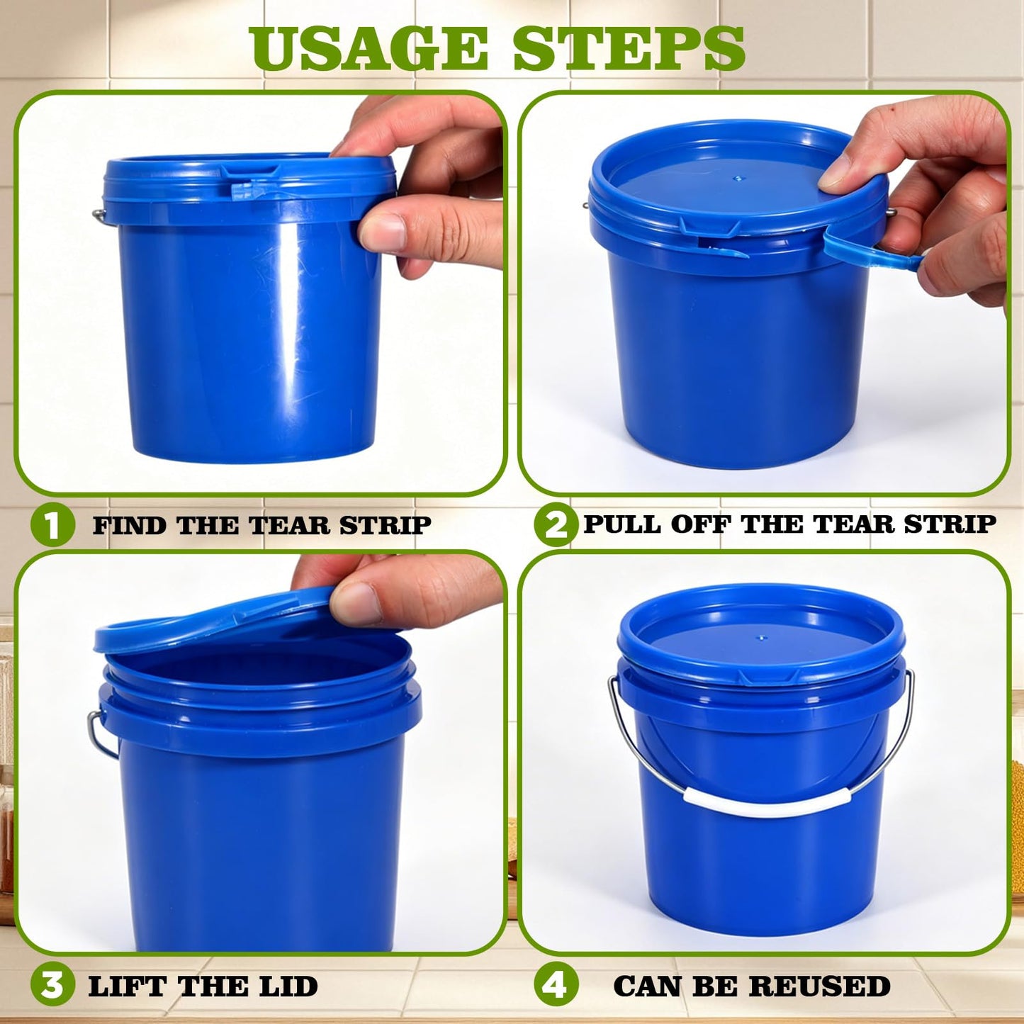 METAPACK 20-Pack 0.5 Quart Plastic Mini Bucket with Handle - Portable Desktop Organizer for Office, Makeup, Craft Supplies - Small Blue Storage Container for Desk, Bathroom, Kitchen (Clear)