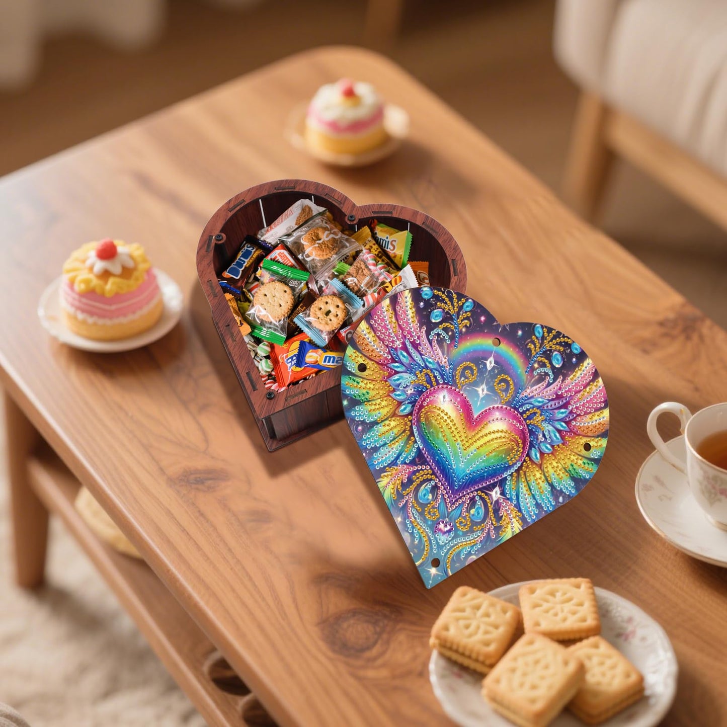 DIY Diamond Painting Storage Box Kit – Heart-Shaped Wooden Special Shaped Crystal Rhinestone Art Organizer, Decorative Gift Case for Jewelry, Accessories & Desktop Display (Heart Wing)