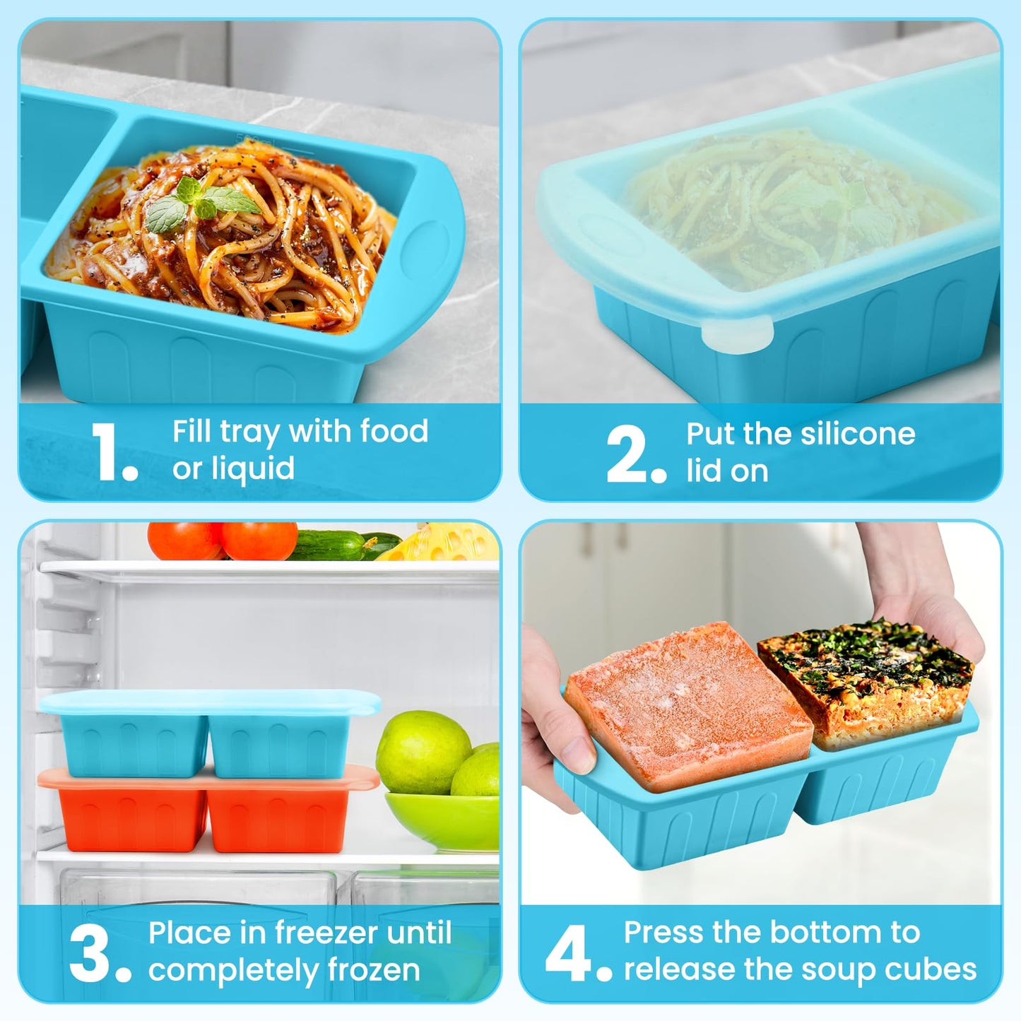 2 Pack Silicone Freezer Trays With Lid For Easy Storage Silicone Soup Freezer Molds 2 Cup ,Perfect For ice cube tray Freezing Broth Sauces Store Leftovers , Leakproof, Easy Release Dishwasher Safe