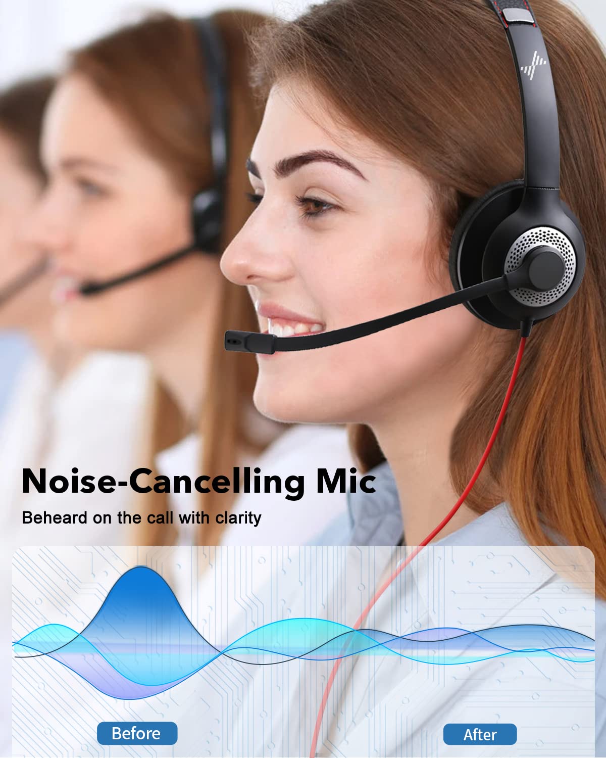 JIAMQISHI Headset with Microphone for PC Wired Headphones - 3.5mm On Ear Headsets with Noise-Cancelling Microphone for Laptop - Computer Headphones with Mic in-line Control for Home