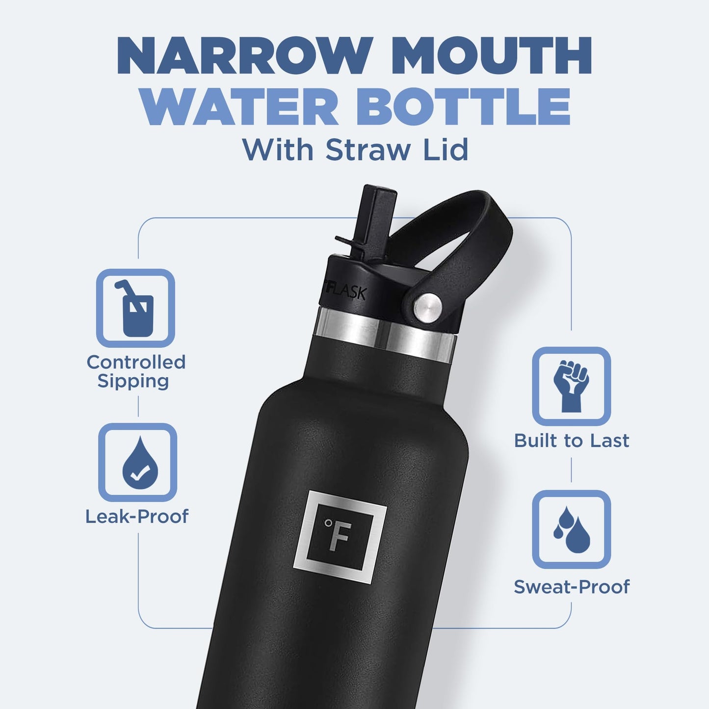 IRON °FLASK Camping & Hiking Hydration Canteens - 3 Lids (Narrow Straw Lid) Leak Proof Vacuum Insulated Stainless Steel - Hot & Cold Double Walled Sports Water Bottle - Twilight Blue, 24 Oz