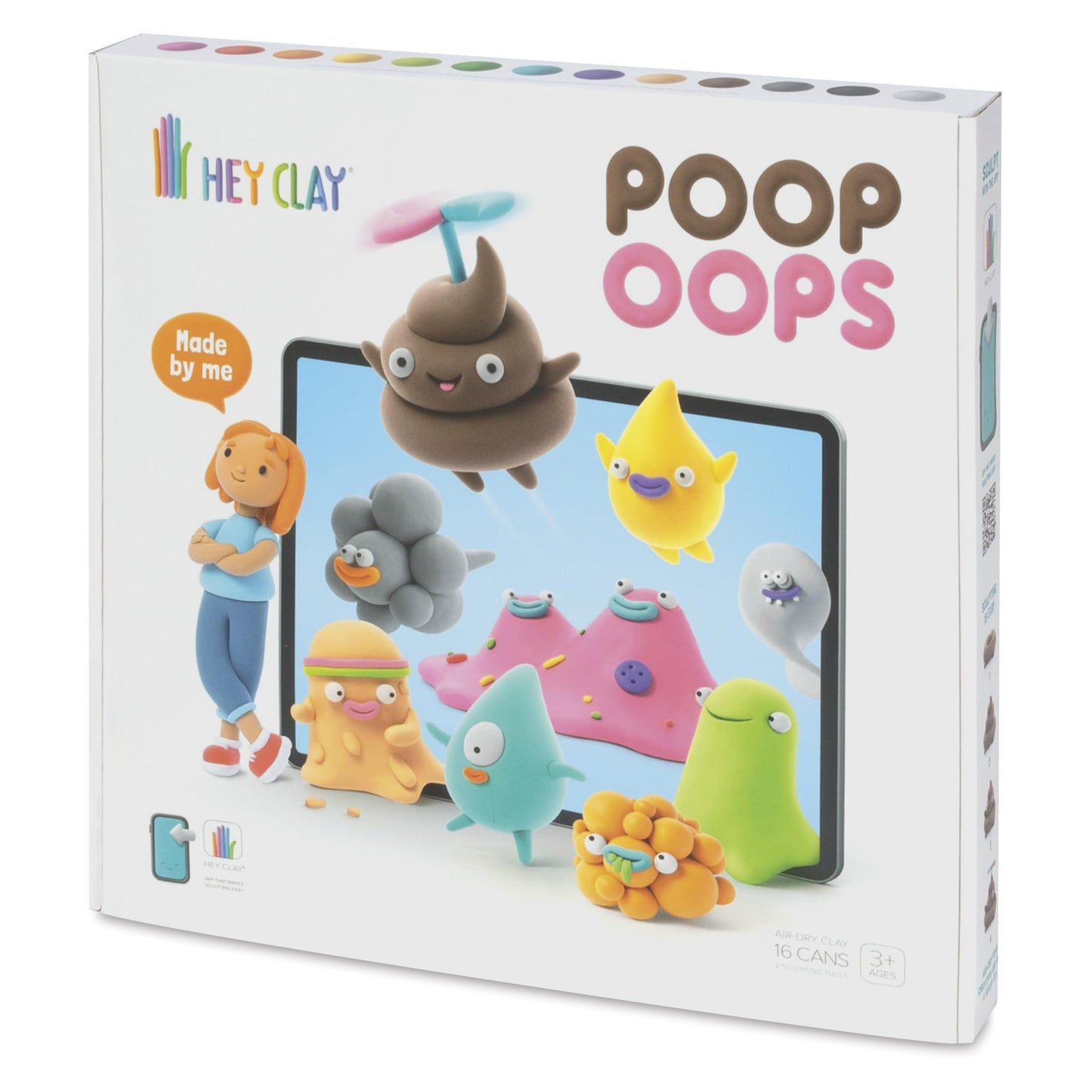 Fat Brain Toys Hey Clay Poop Oops, Air Dry Clay Kit with Interactive App for Kids & Tweens, Modeling Clay and Crafts Set