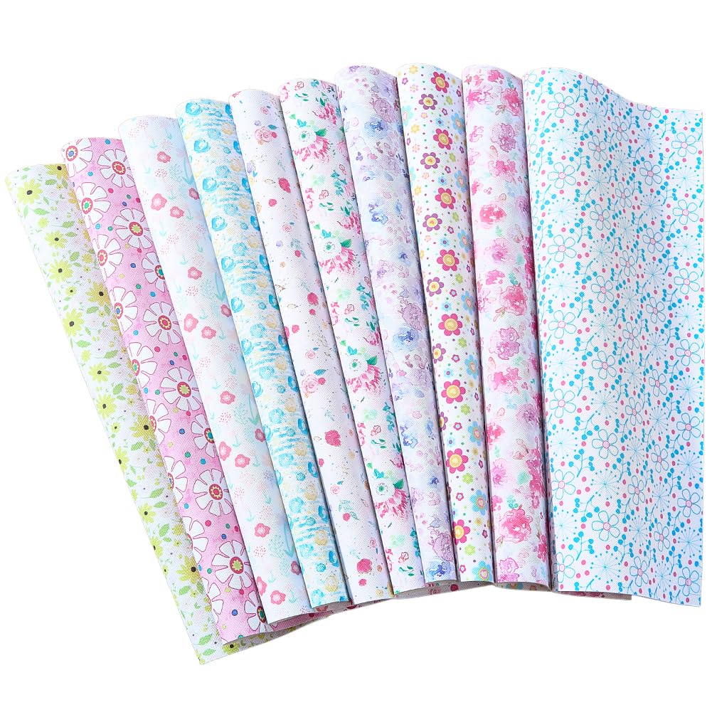 CALFOVERA 5PCS 12.8 x 7.8 Inch Floral PU Leather Sheets Blossom Synthetic Vinyl Leather Roll Waterproof Flower Pattern Leatherette Fabric for DIY Crafts Bow Earring Making Sewing Decorations