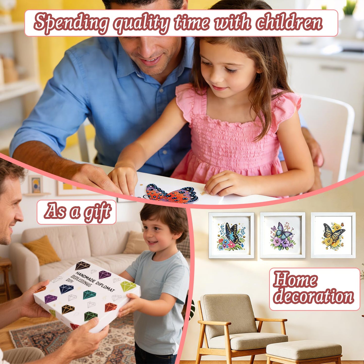 DOZEEZOP 12-Pack Interchangeable Diamond Art Kits for Adults Beginners Teens with Frame, Butterfly & Floral 5D Diamond Paintings with Round Partial Drill, Home Decor DIY Craft Gift (7x7 Inch)