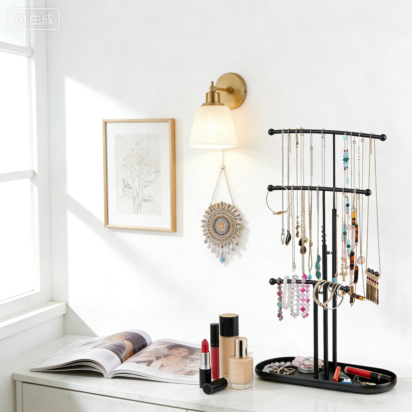 SZQINJI Jewelry Stand Organizer, Metal Jewelry Tree Holder 3-Tier Jewelry Storage Tower for Necklace Display, Earring Hanging Black, Christmas Gift