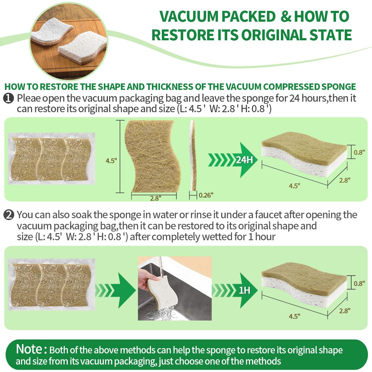 Sponges Kitchen Natural Dish Sponge Plant-Based Biodegradable Compostable Cellulose with Coconut Scrubber Sponge Non Scratch Eco Friendly Kitchen sponges for Kitchen Dishes(Pack of 12)