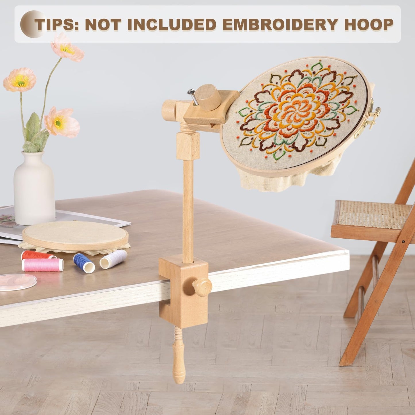 PATIKIL Embroidery Hoop Stand, Adjustable Rotated Beech Wood Cross Stitch Stand Holder for DIY Art Craft, Sewing, Needlework Projects