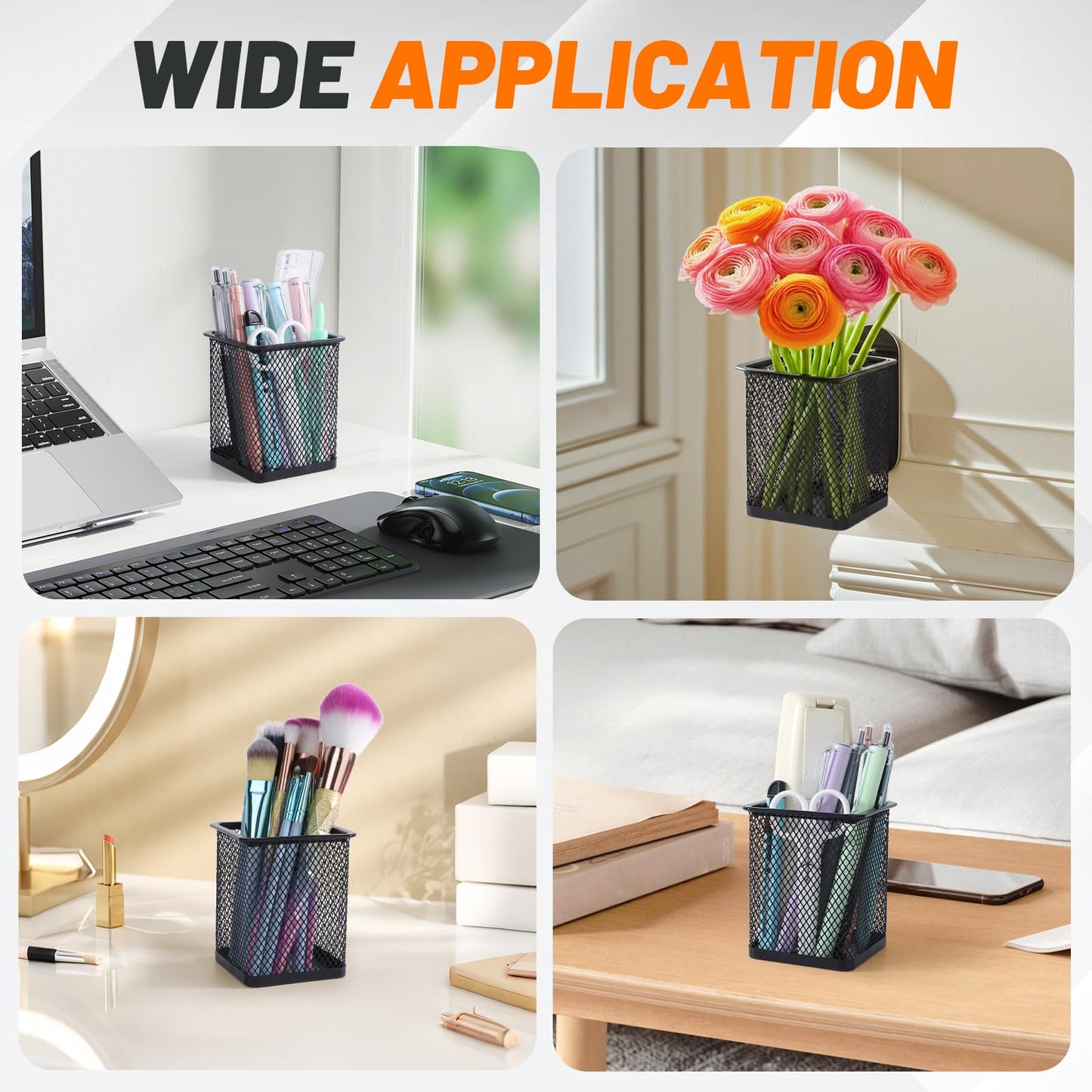 Segarty Square Pen Holder, 3 Pack Black Pen Holder for Desk, Metal Mesh Pencil Cup Container Desktop Accessories Organizer for Office, School, Home, Makeup Brush