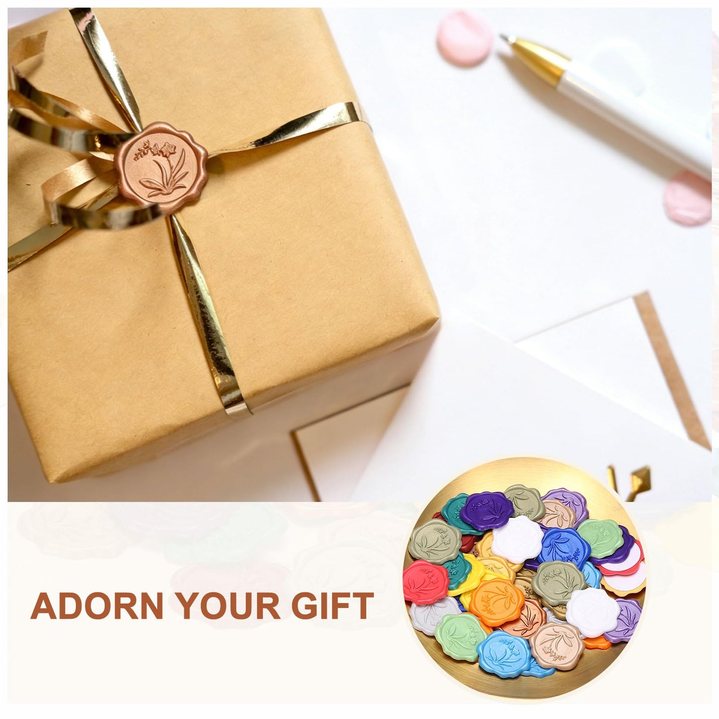 PATIKIL Wax Seal Stickers, 50 Pcs Envelope Seal Stickers, Self-Adhesive Wax Stamp Wedding Invitation Accessories for Wedding Party Birthday Gift Wrapping Anniversary, Coffee