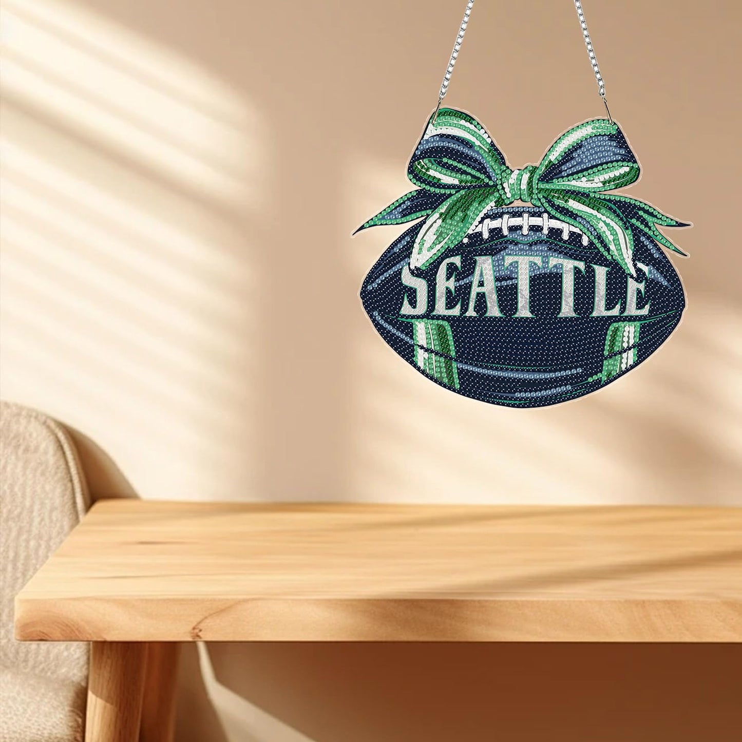 Rertcioph Football Diamond Art Hanging Kit for Adults, DIY Acrylic 5D Diamond Painting Hanging Ornament for Seattle Home Wall Decor and Gift