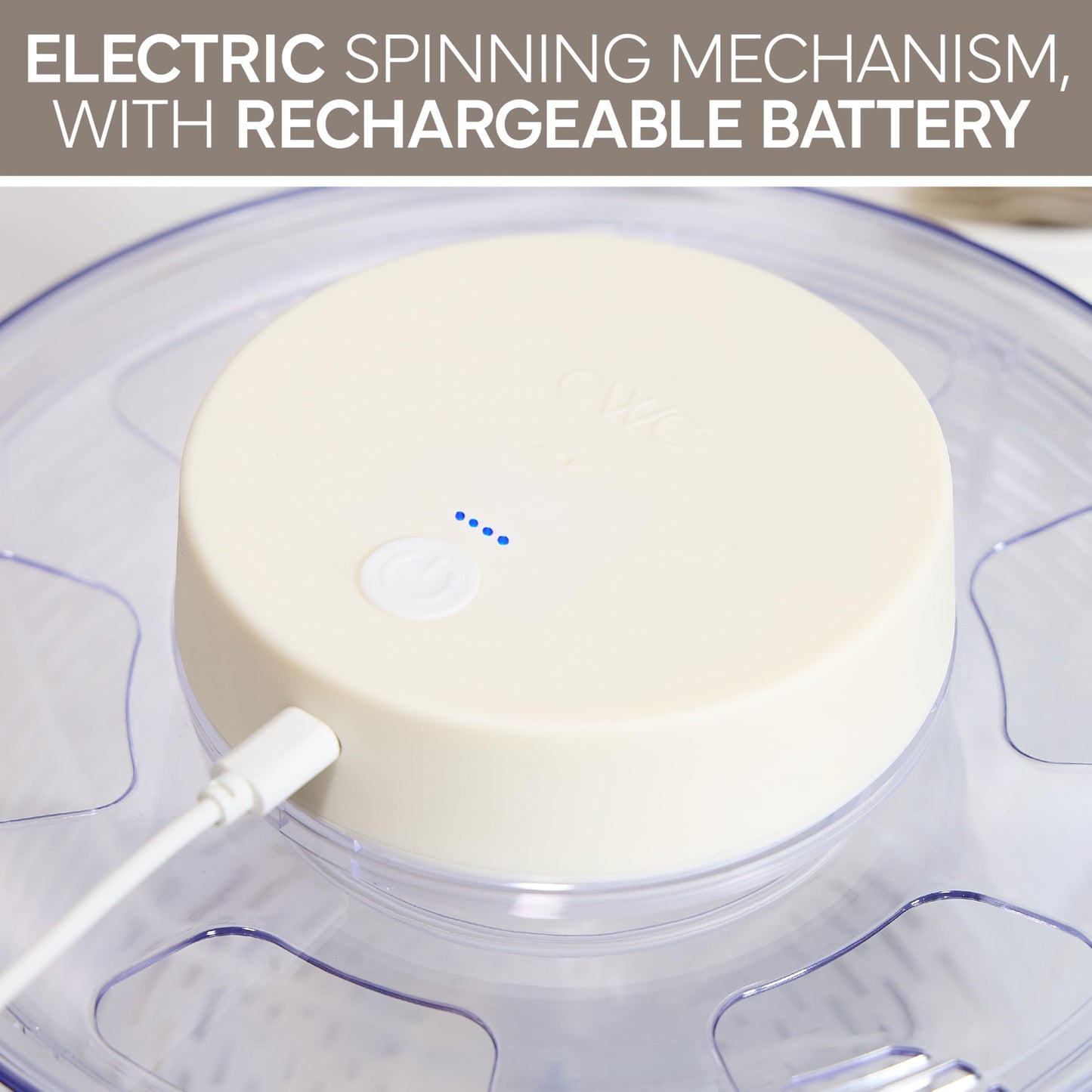 COOK WITH COLOR Electric Salad Spinner, Round 4.5L Capacity – Fast Drying & Easy Spin for Fresh Greens, Cream