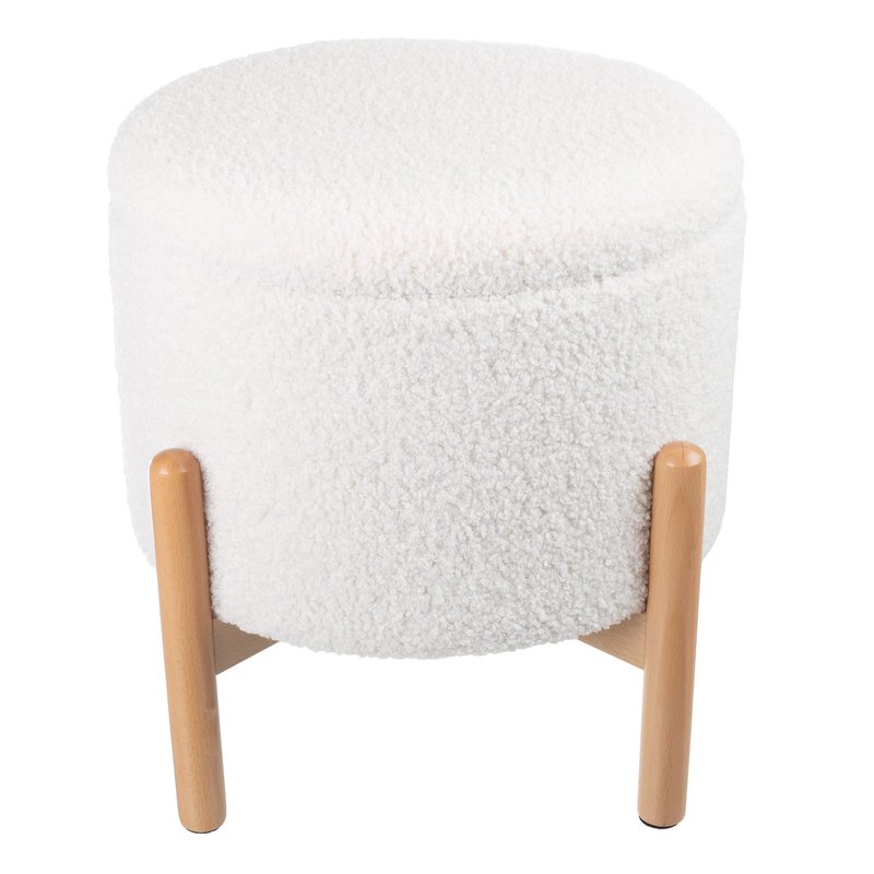Round Sherpa Storage Ottoman Pouf with Removable Lid – Plush Couch Footrest & Hidden Organizer for Small Spaces, Dorm or Living Room by Lavish Home (White)