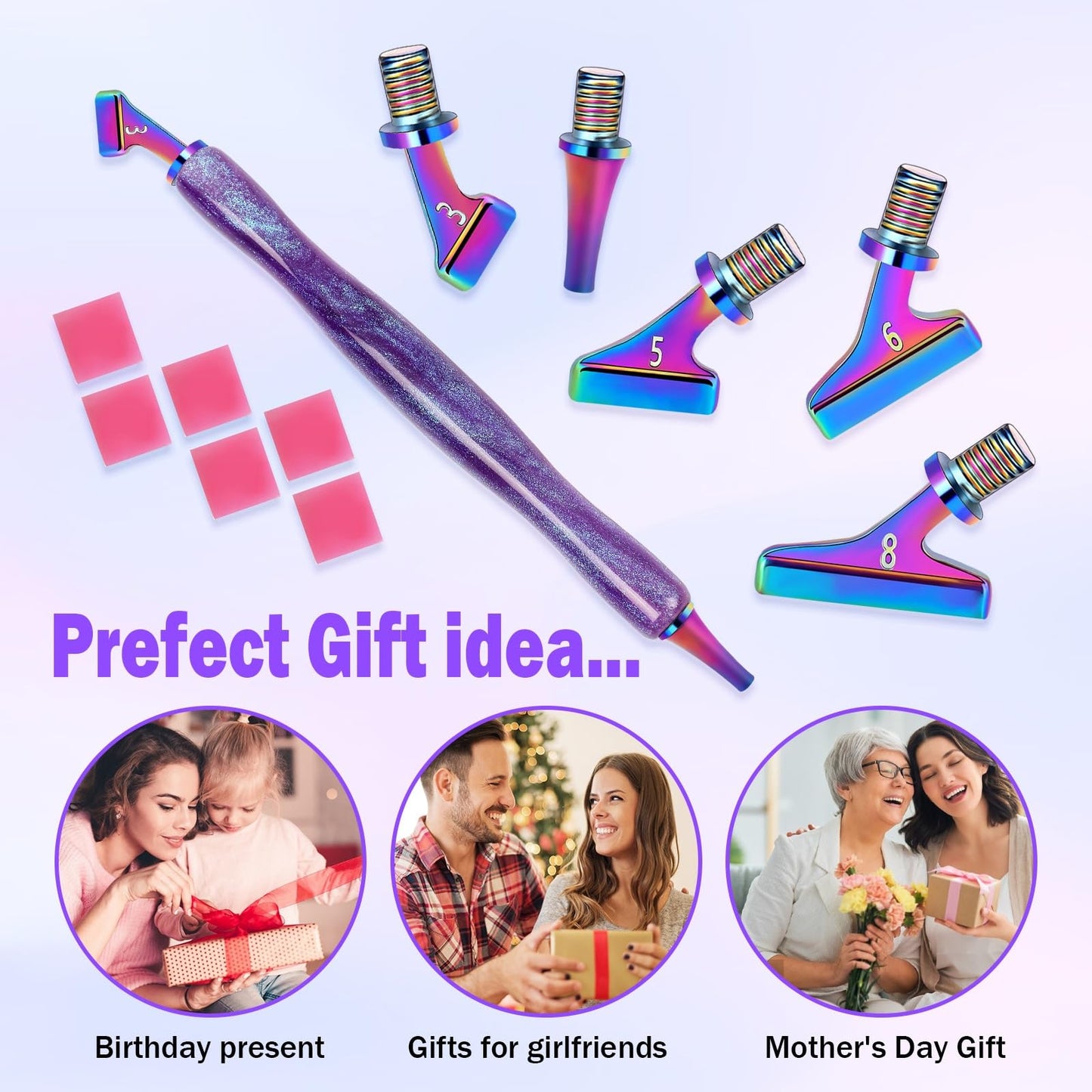 DoreenBow 21Pcs Diamond Art Painting Pen Kit Angled Screw Thread Tips Metal Stainless Steel Rainbow Diamond Art Tips Ergonomic Diamond Art Tools with 6 Clay, Shiny Pen