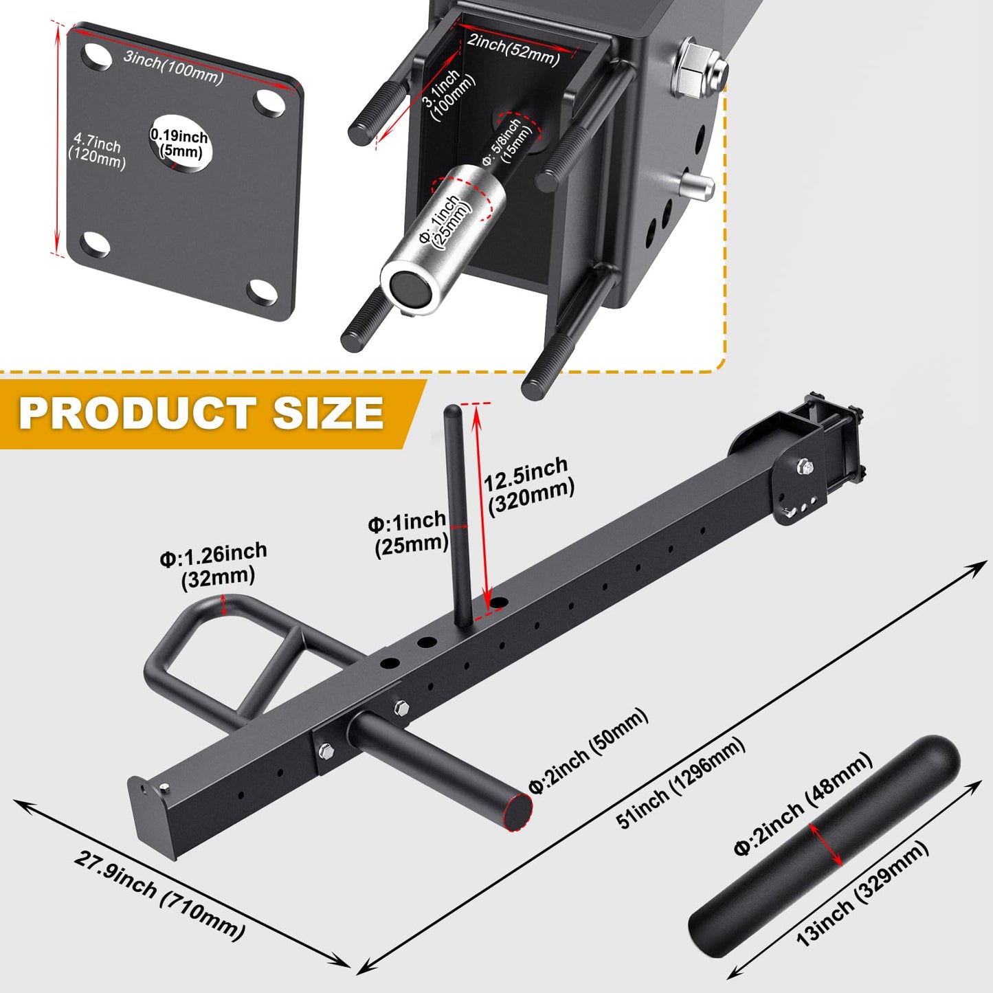 Kipika Power Rack Jammer Arms - Adjustable Height & Angle Lever Arm System for 2x2 Power Cages with 5/8" or 1" Holes - Fits 2-Inch Olympic Plates - 1 Pair (for 2" x 2" Racks with 5/8" or 1" Holes)