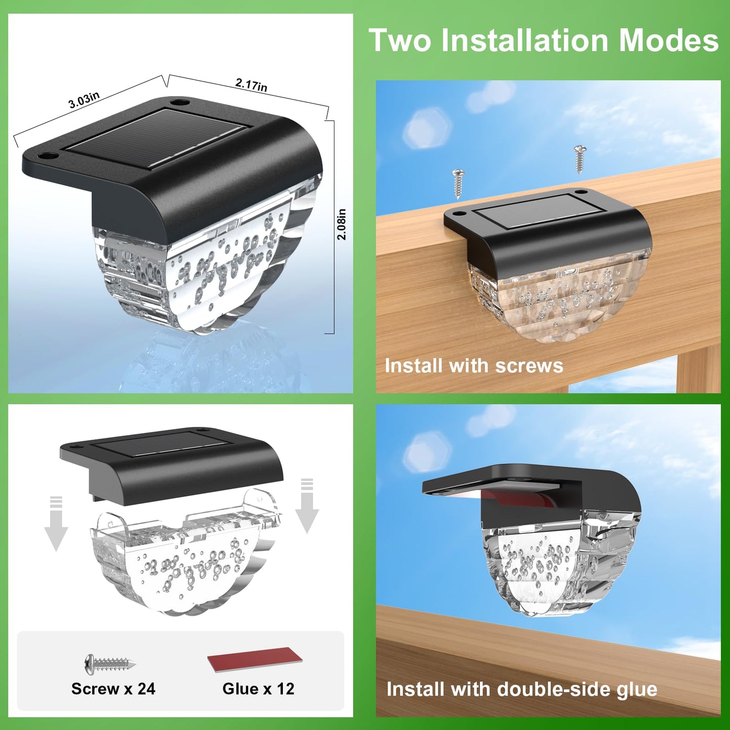 Melunar 12 Pack Solar Deck Lights Outdoor, Solar Step Lights Waterproof for Outside, Yard, Patio, Garden, Pool, Railing, Stairs, Fence (Warm White)