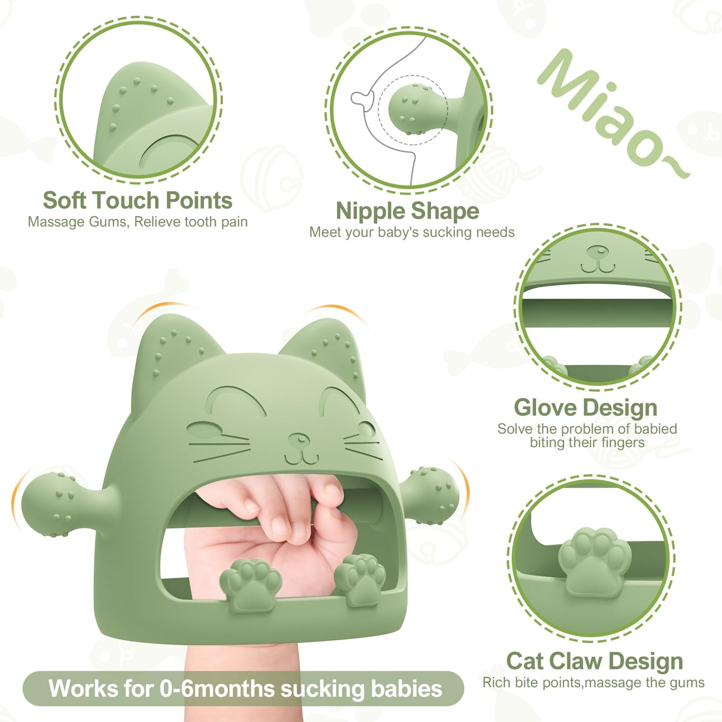 Baby Teethers 0-6 Months,Teething Toys for Babies 0-6 Months,Never Drop Baby Chew Toys for Teething Relief,Infant Hand Teether Pacifiers for 0-6 Months,Ideal Baby Toys Gifts for New Moms(Cartoon Cat)