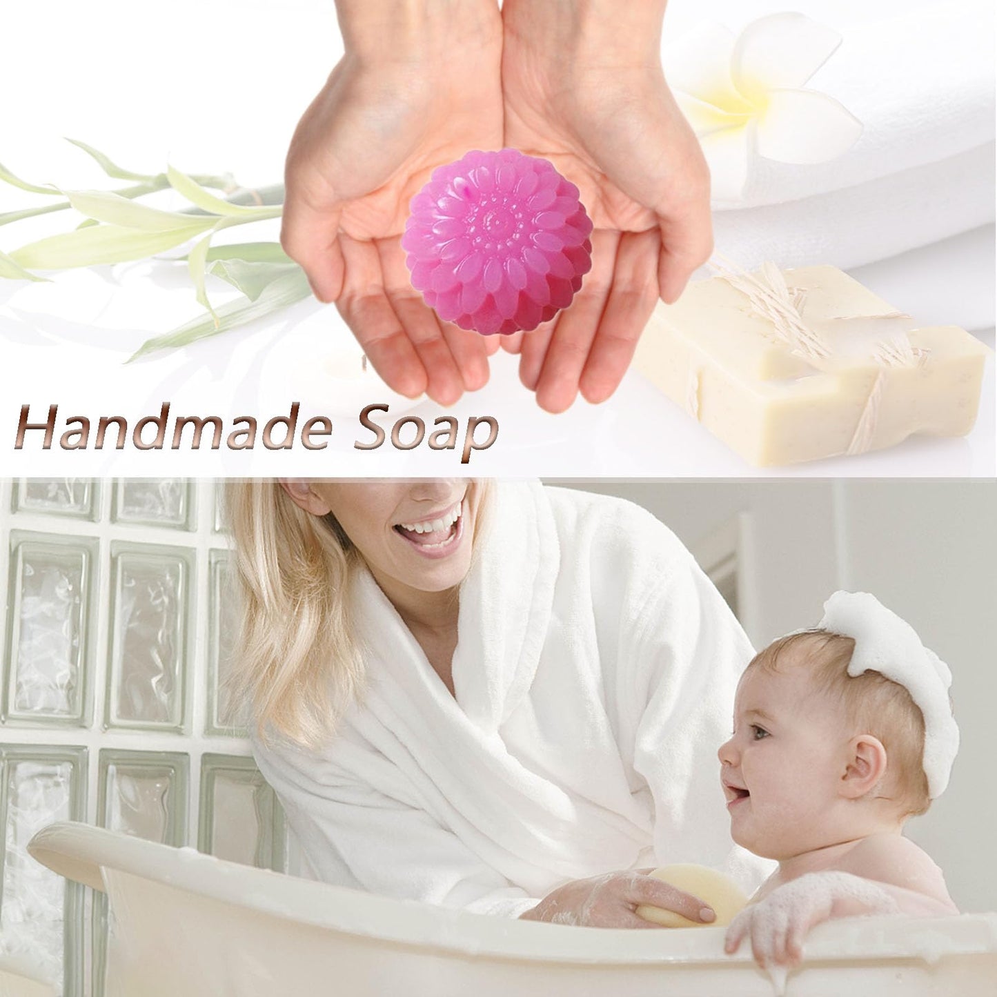 3 Pack Silicone Soap Molds,Flowers Soap Mold for Soap Making,Great for Handmade Soaps,Lotion Bars,Biscuit,Chocolate,Moon Cake
