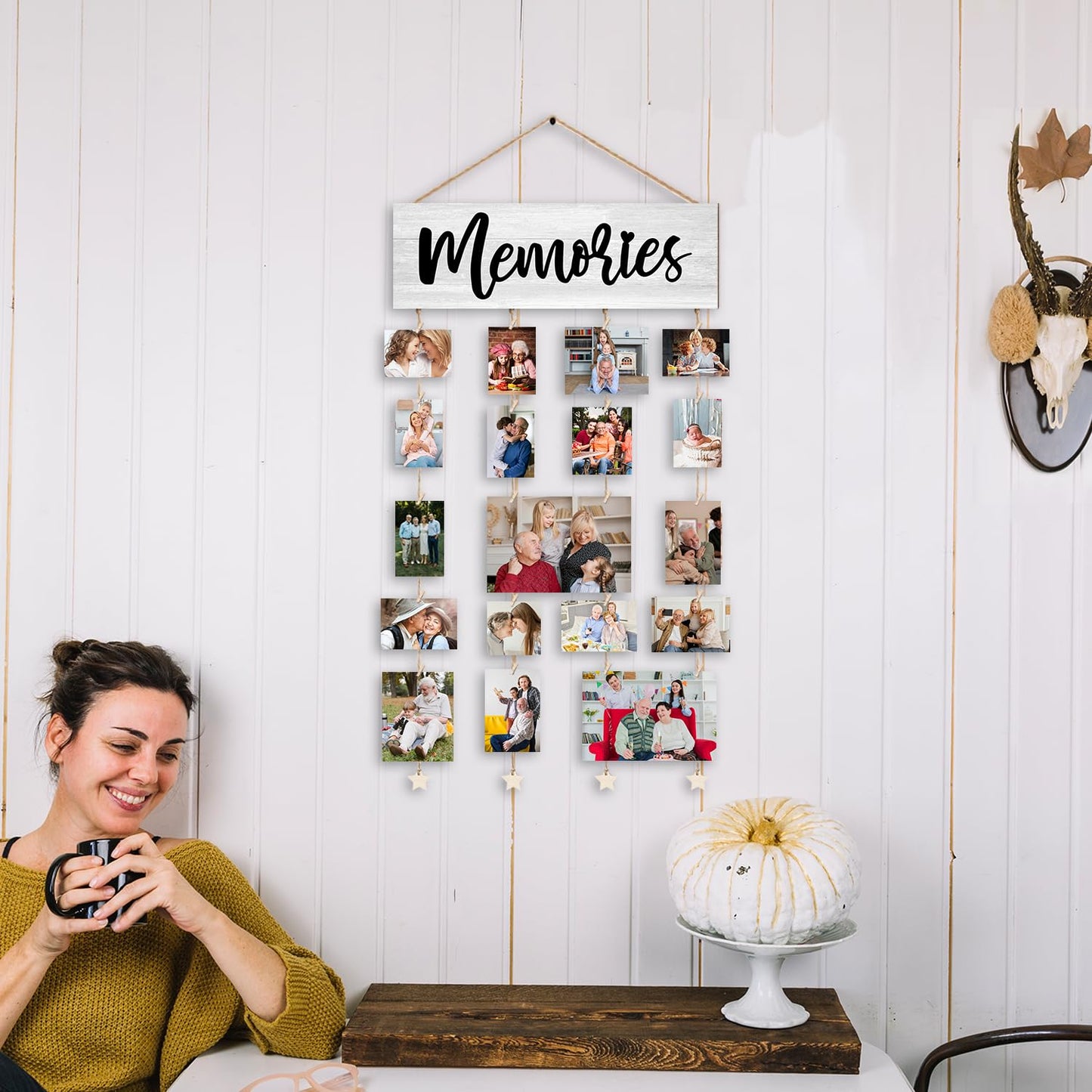 Orchroma Memories Picture Frames Collage Wall Decor,Photo Collage Frame for Wall,Picture Hanging Kit,Memories Picture Board,Family Friends Hanging Photo Display with Clips