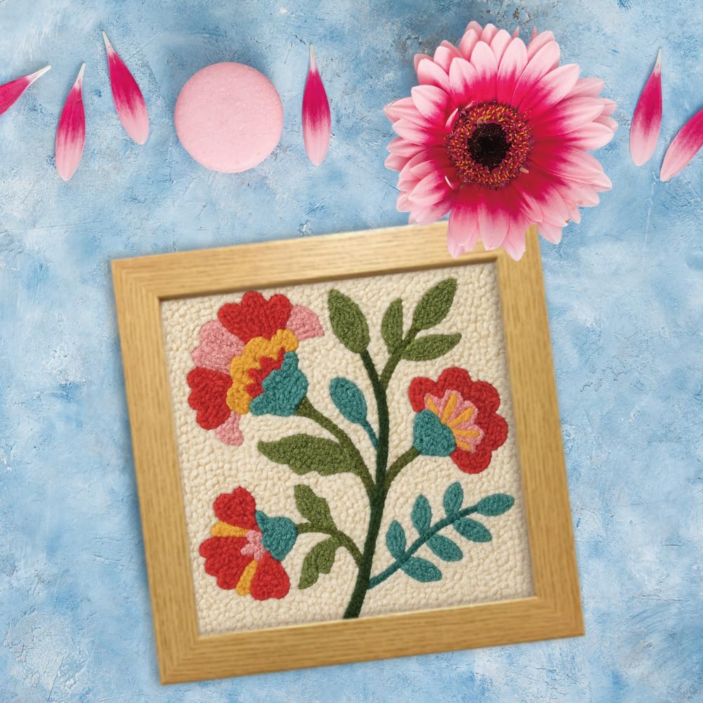 FREEBLOSS DIY Flowers Punch Needle Kit for Beginners Embroidery Punch Needle Starter Craft Set with Instructions Frame Embroidery Kit for Adults Gift Decoration,9.4x9.4inch