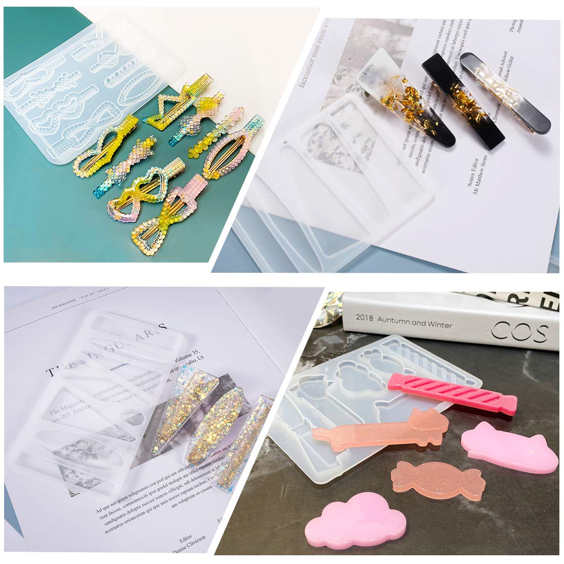 FineInno 10Pcs Barrette Resin Molds,DIY Hair Pin Casting Mold,Hair Clip Mold,Strip Silicone Molds,Jewelry Molds for Epoxy Resin,Hair Pin,Bookmark,Pendant