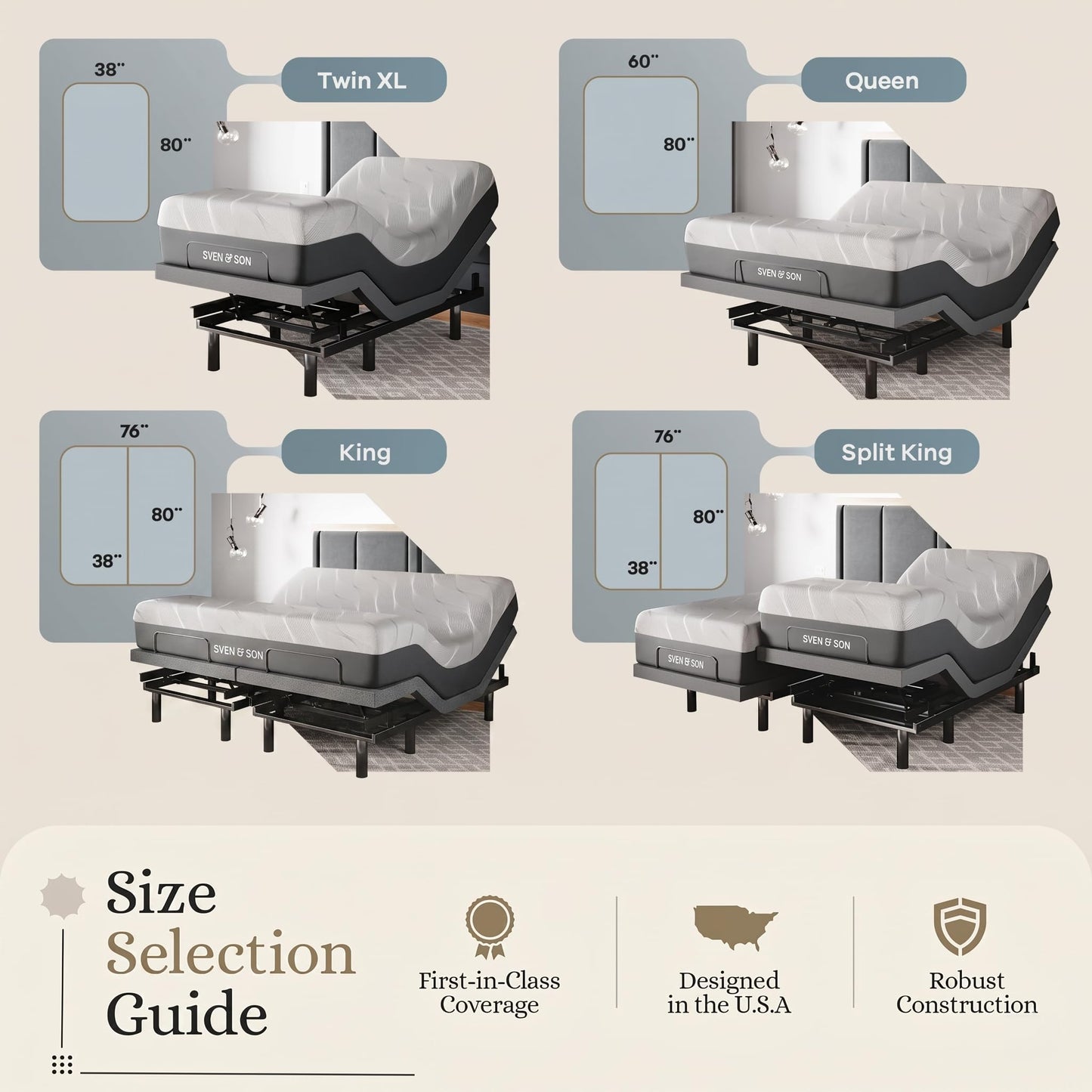 Sven & Son Classic Adjustable Bed Base, Head and Foot Lift, Massage, Under-Bed Lights, USB, Gel Memory, Zero Gravity Smart Frame - King + 12 inch Memory Foam Matt (Medium)