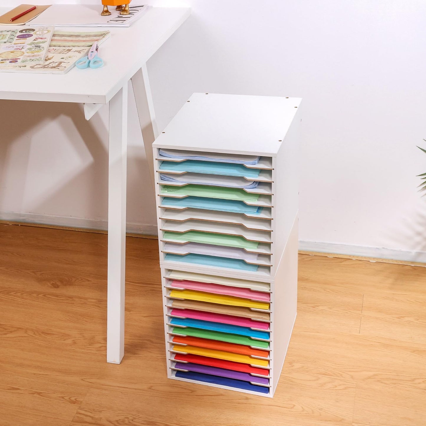 Caydo 12 Slot 8.5" x 11" Paper Organizer Storage, Wood Adjustable Shelves Paper Storage Shelf Holder for Scrapbooks, Cardstock, Construction & Printer Papers, Files for Office Home Desk