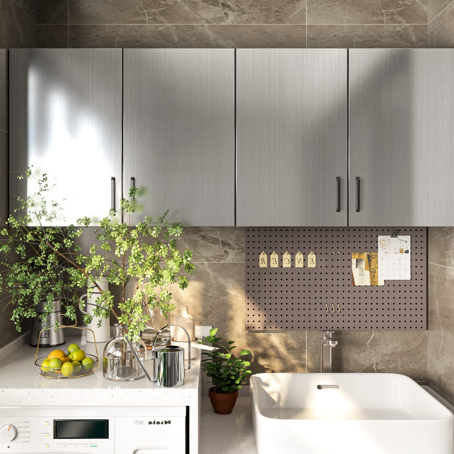 Cohoo Home Stainless Steel Contact Paper Peel and Stick Countertop Silver Stainless Steel Wallpaper for Kitchen Backsplash Self Adhesive Wallpaper Dishwasher Fridge Appliances Cover 17.7inW 197inL
