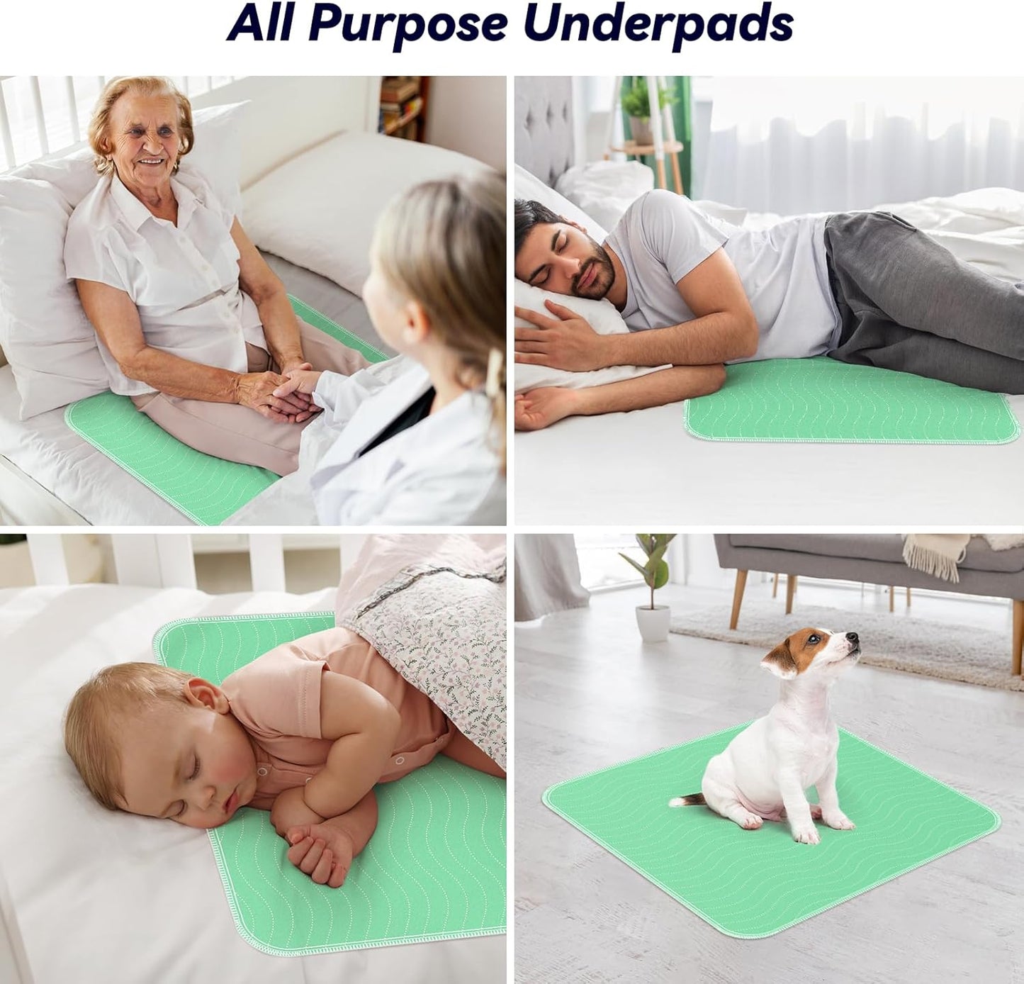 Skiennix 24” x 24” Extra Heavy Absorbency Washable Underpads - Waterproof Incontinence Bed Pads for Adults & Dogs