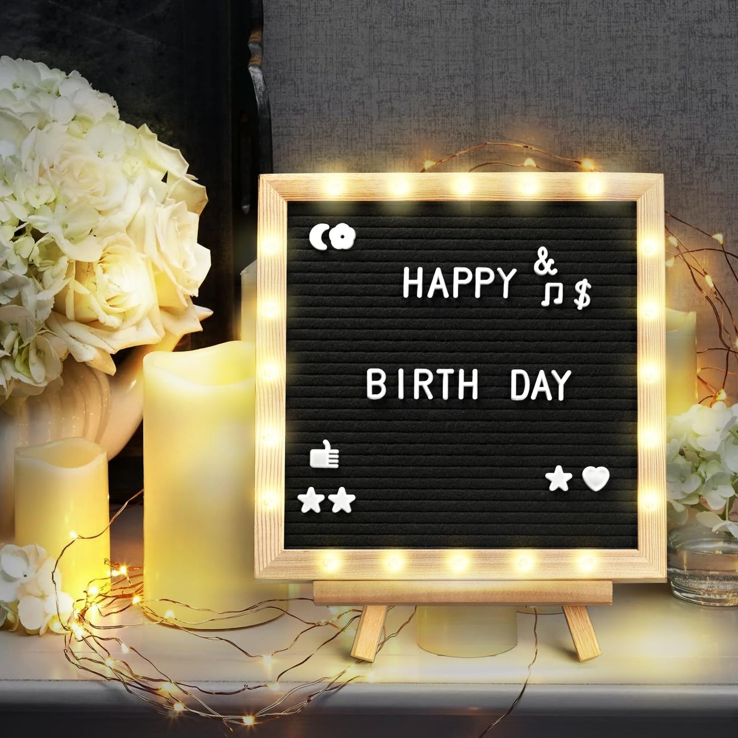 Black Felt Letter Board with Lights (10*10), 340 Letters Built-in LED Lights -Message Board Adjustable Stand, for Menus, Pregnancy Announcement, Baby Announcement Signs, Weddings, and Party Planning