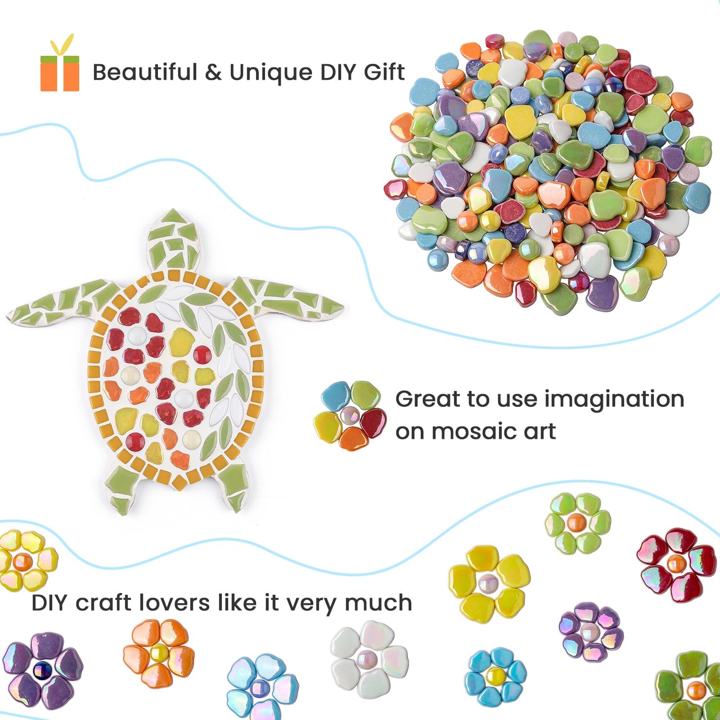 Youway Style Flower Mosaic Tiles for Crafts Bulk,1LB Iridescent Mosaic Tiles Supplies, Petal Mosaic Pieces for Garden Decoration,DIY Glass Mosaic Crafts