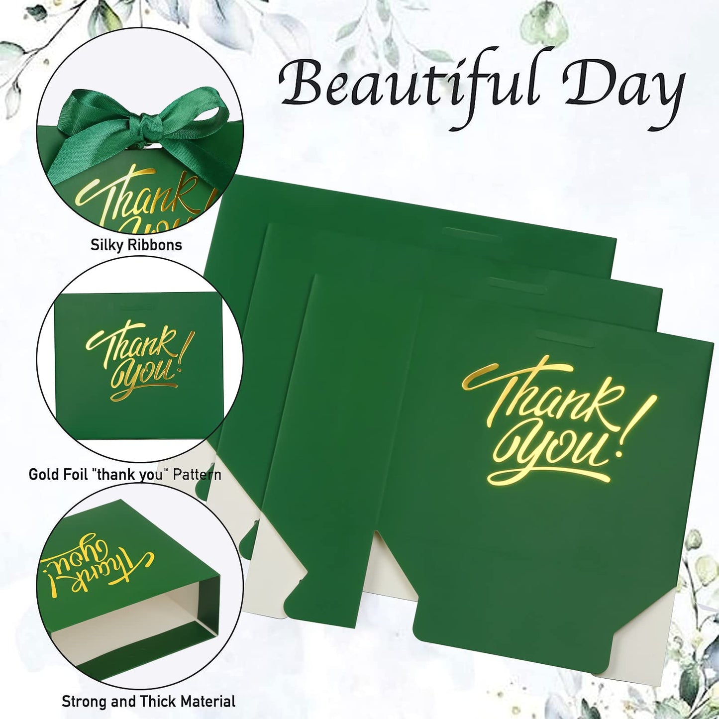 KPOSIYA 100 Pack Small Thank You Gift Bags, Green Party Favor Bag with Ribbon
