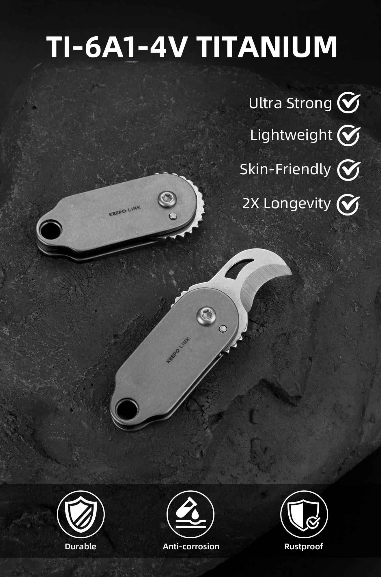 KEEPO LINK Mini Titanium Pocket Knife for Everyday Use β Razor-Sharp Versatile Blade, Small Folding Knife as an EDC Tool for Men (Gunmetal Grey)