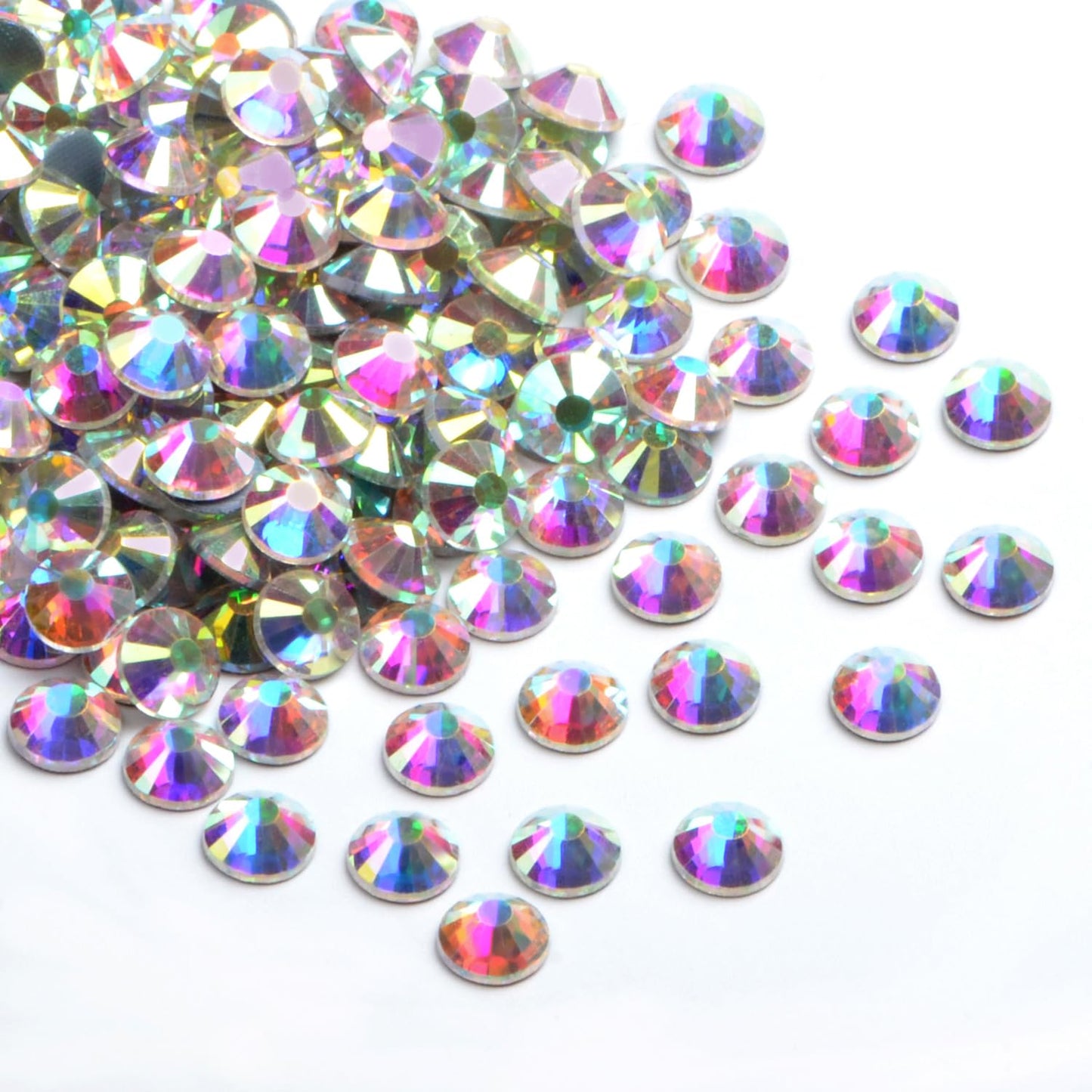 Bymitel Hotfix Crystal Rhinestones Round Gems Iron on DIY Jewelry Making Flat Back for Crafts,Crystal AB, 10mm (SS50/144pcs)