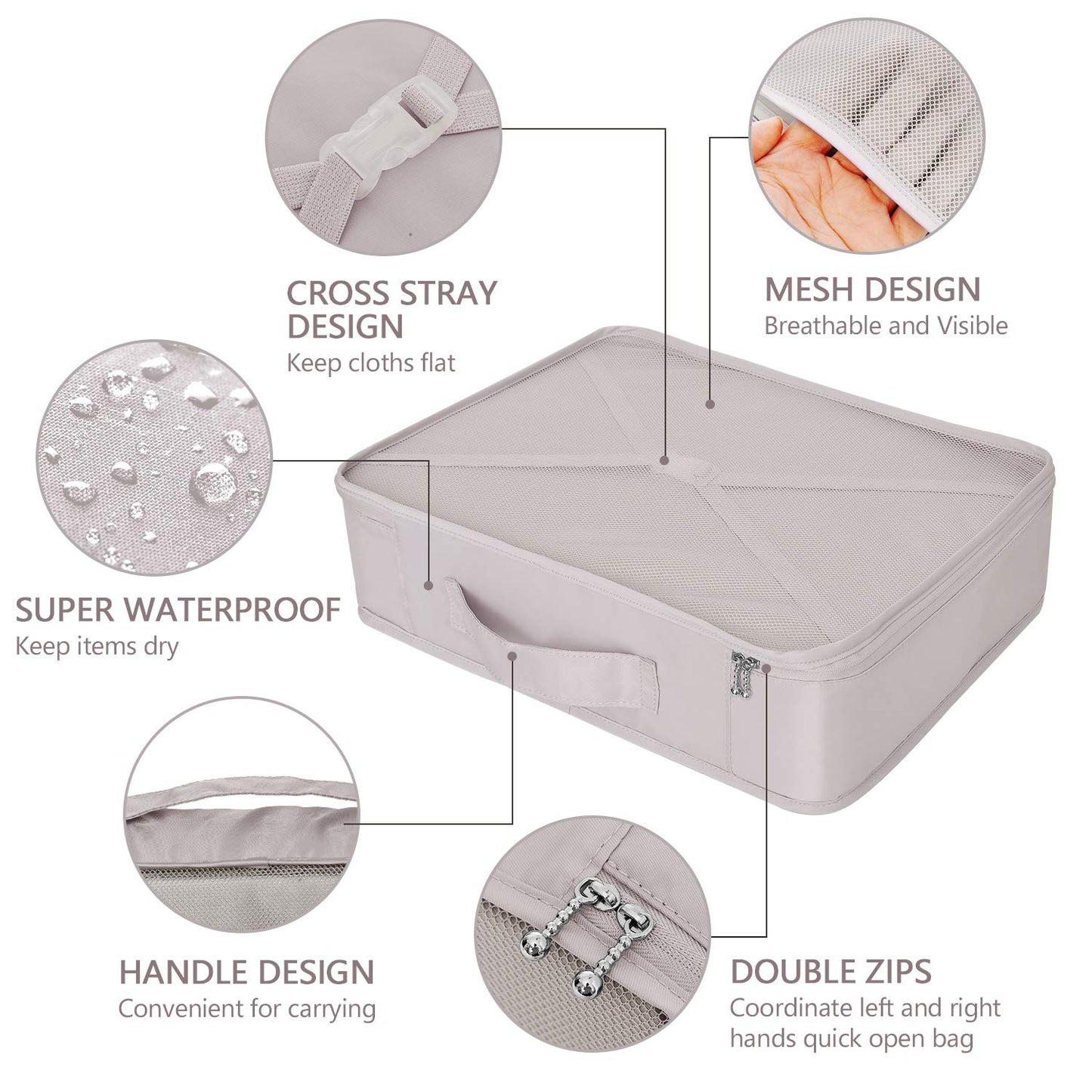 Packing Cubes 8 Sets Travel Luggage Organizers Include Waterproof Shoe Storage Bag Convenient Packing Pouches for Traveller (Grey)