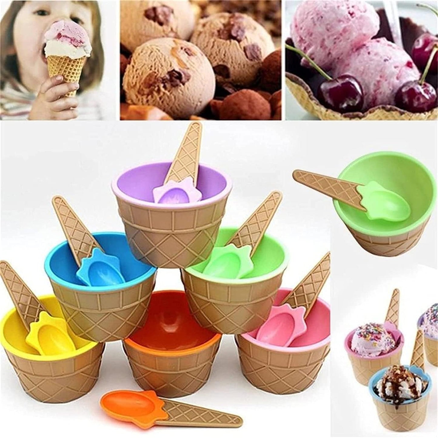 Cartoon Candy Color Ice Cream Bowl with Spoon, Cute Dessert Bowls for Kids, Summer Holiday Party Gifts