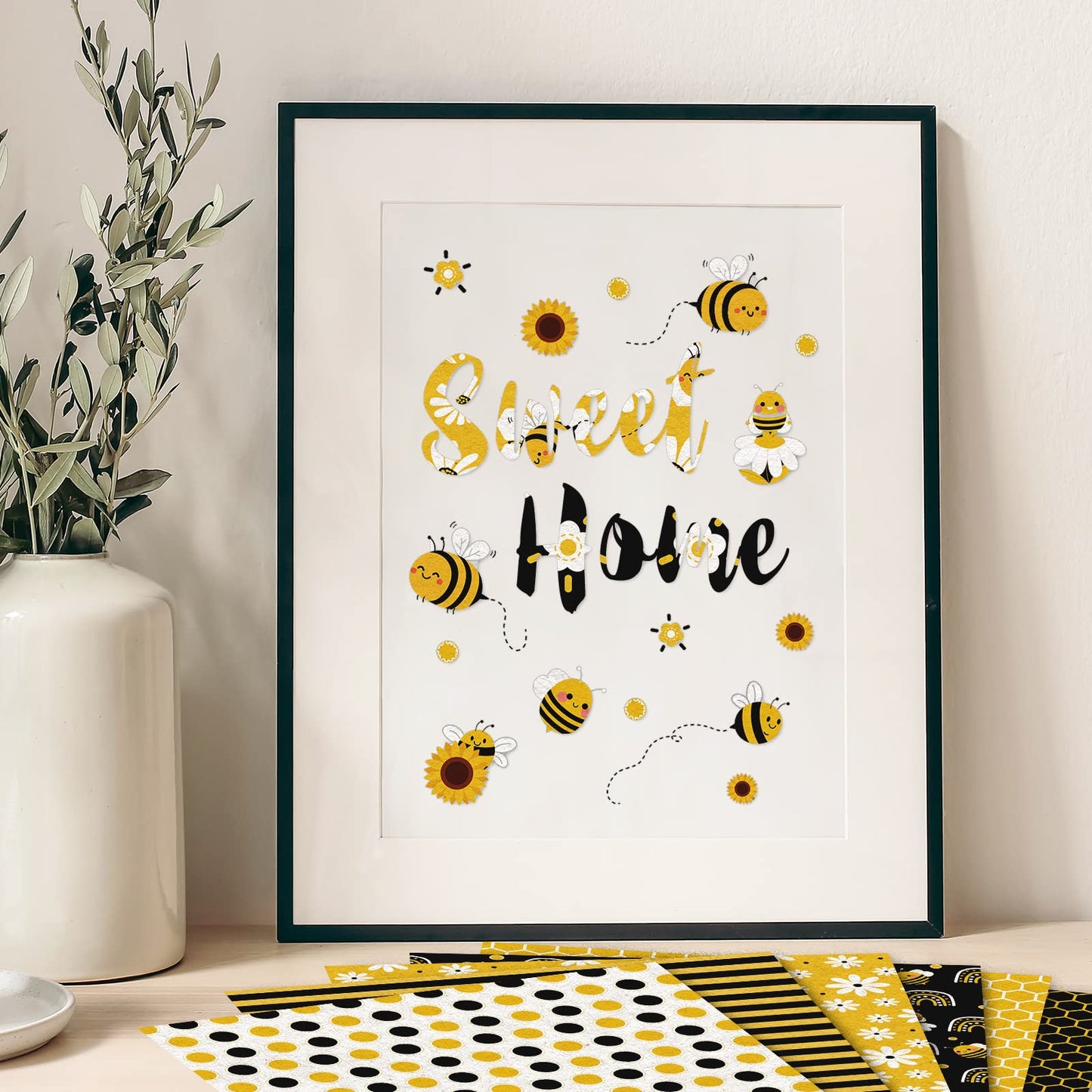Whaline 24Pcs Bee Pattern Paper Pack 12 Designs Yellow Black Honeycomb Scrapbook Specialty Paper Double-Sided Collection Decorative Craft Papers for DIY Card Making Scrapbook Photo Album Decor
