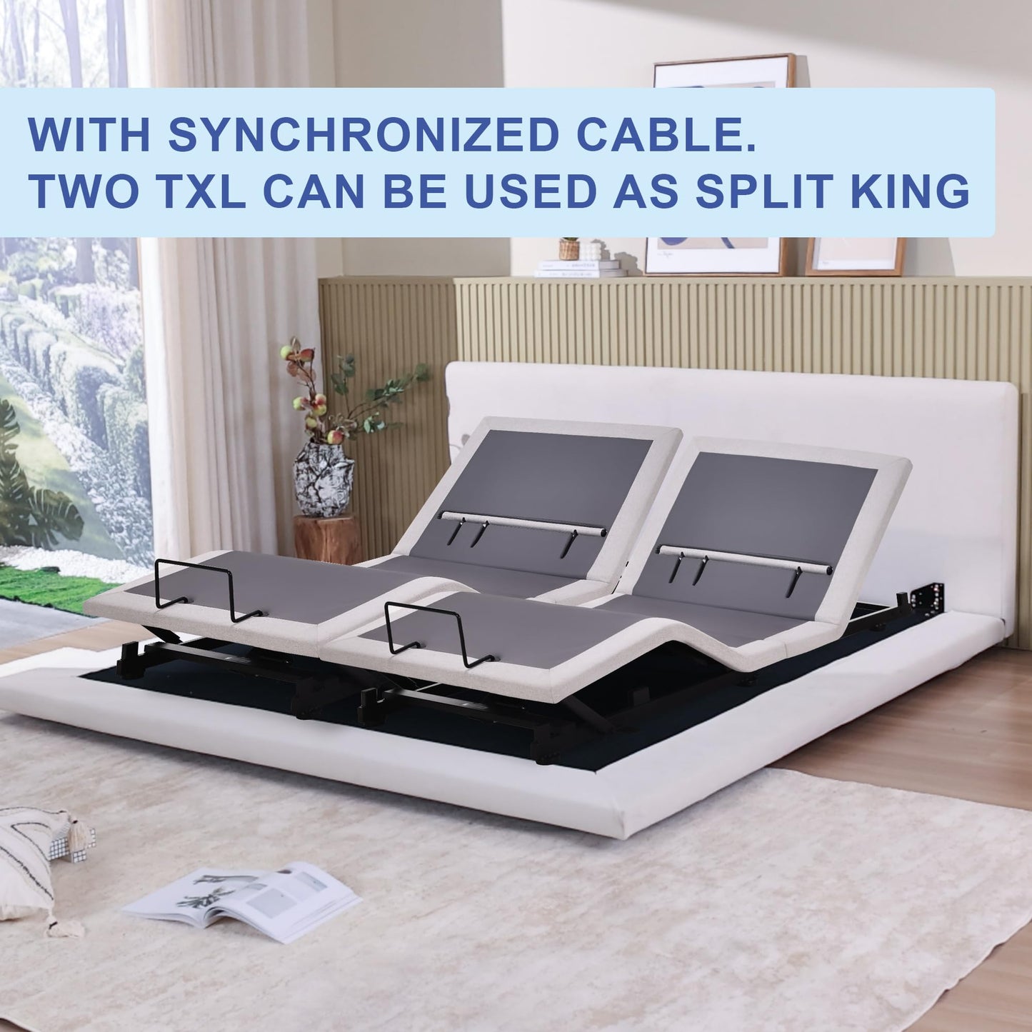 Fromann Adjustable Twin XL Bed Base Frame No Legs, Head Foot Lift and Lumbar Support Including Platform or Storage Beds Anti-Snore, Zero G,Wireless Remote,Memory Positions