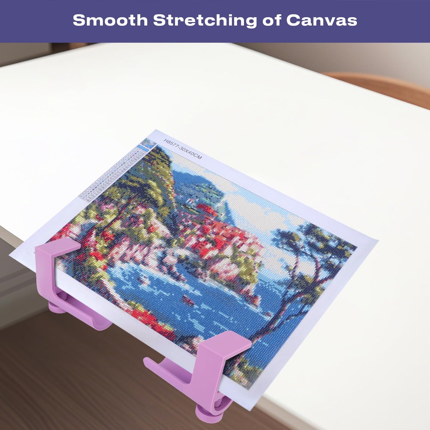 Diamond Painting Canvas Roll Holder, Adjustable Diamond Art Canvas Holder Table Clamp, Smooth Diamond Painting Roller Tool with Anti-Slip Rubber Pads for Workspace Organization, Purple