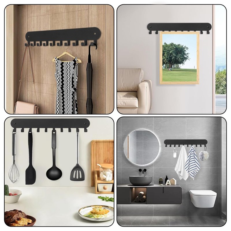 Suzurana 2 Pack Key Holder for Wall,Key Hooks with 10 Hooks,Key Holder Wall Mount Self Adhesive, Key Rack for Wall No Drill for Living Room, Kitchen, Bathroom, Garage (Black)