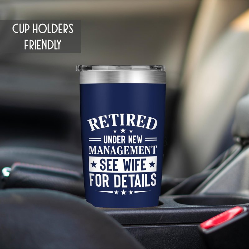 FUNITZ Retirement Gifts for Men 2026 - Retired Under New Management - Retirement Tumbler for Men Husband, Boyfriend, Father, Boss - Cool Gifts 20oz Navy Tumbler Birthday, Anniversary, Christmas